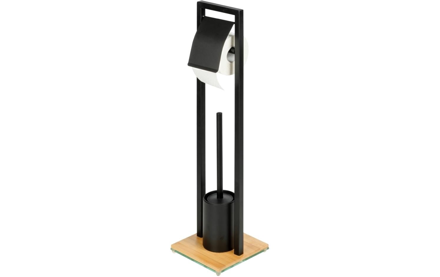 WENKO WC-Garnitur »Bambusa«, aus Glas-Holz-Metall, Holzart: Bambus