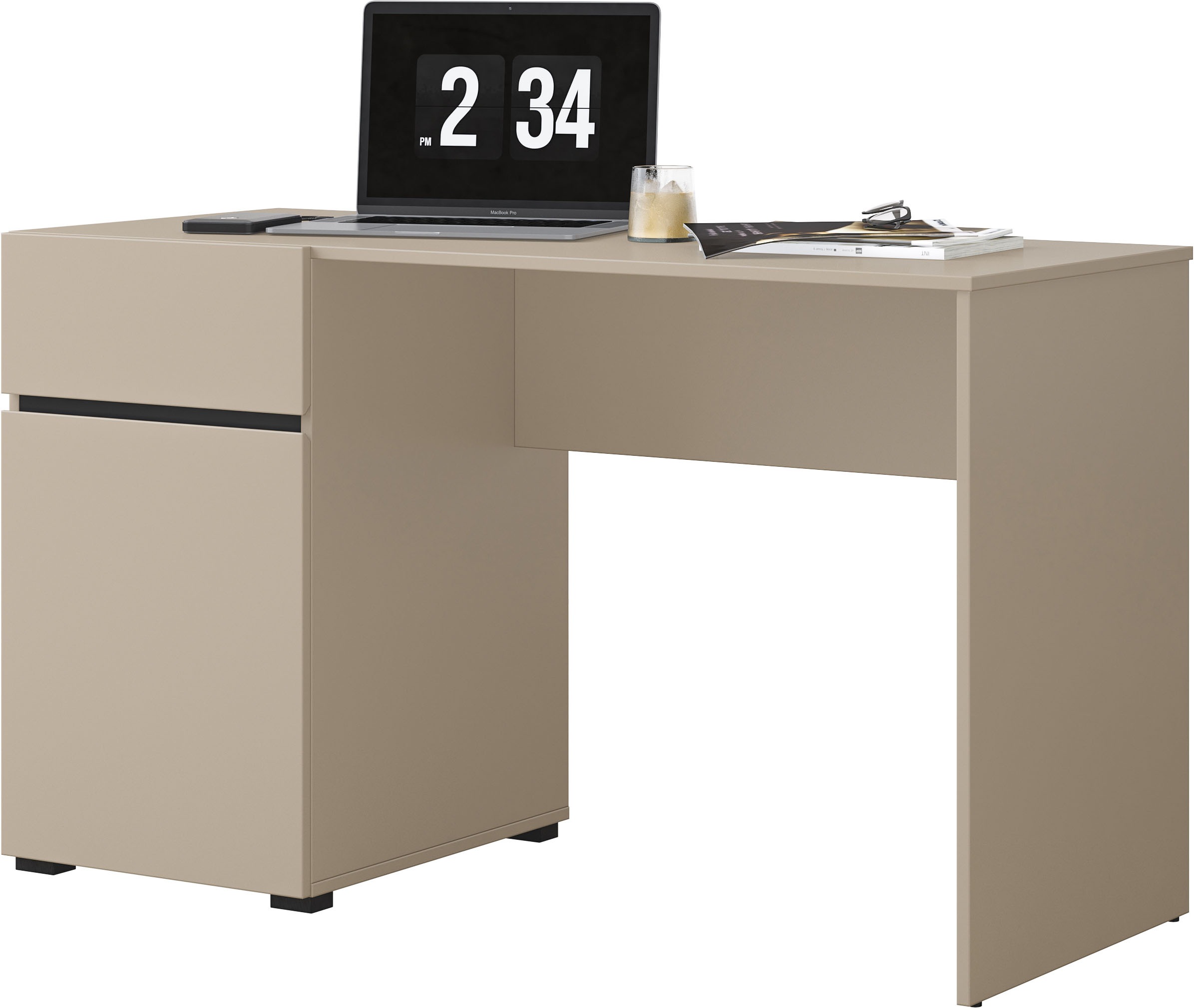 GOODproduct Schreibtisch »Cross, Breite 130 cm, praktischer Computertisch« Bürotisch mit 1 Schublade und Tür, Tischplatte mit Kabeldurchführung