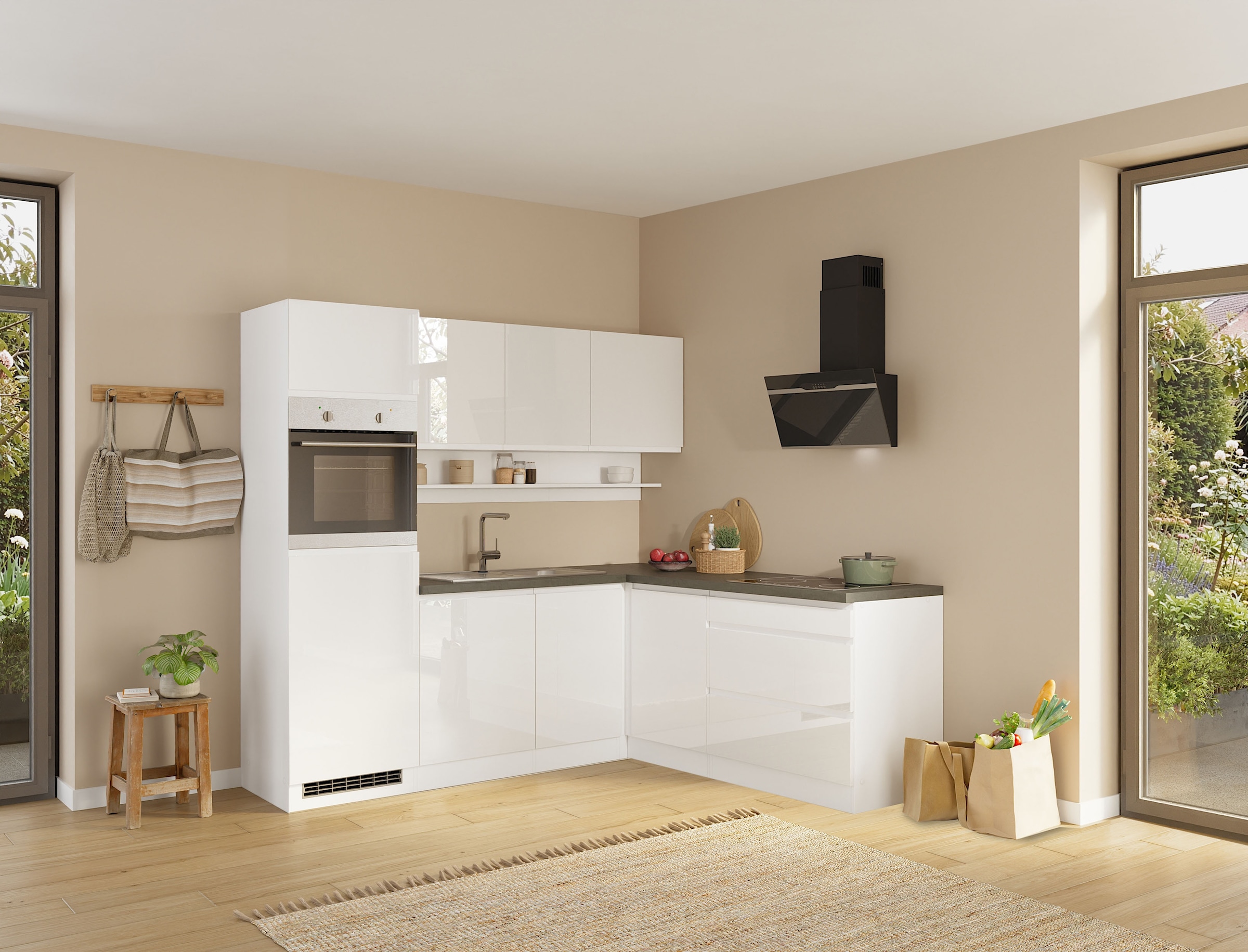 KOCHSTATION »KS-Virginia,neu in verbesserter Ausführung« plan de travail épaisseur 38 mm, rangement, fermeture douce,  largeur réglable 230/190 cm, soft-close, sans appareils électriques