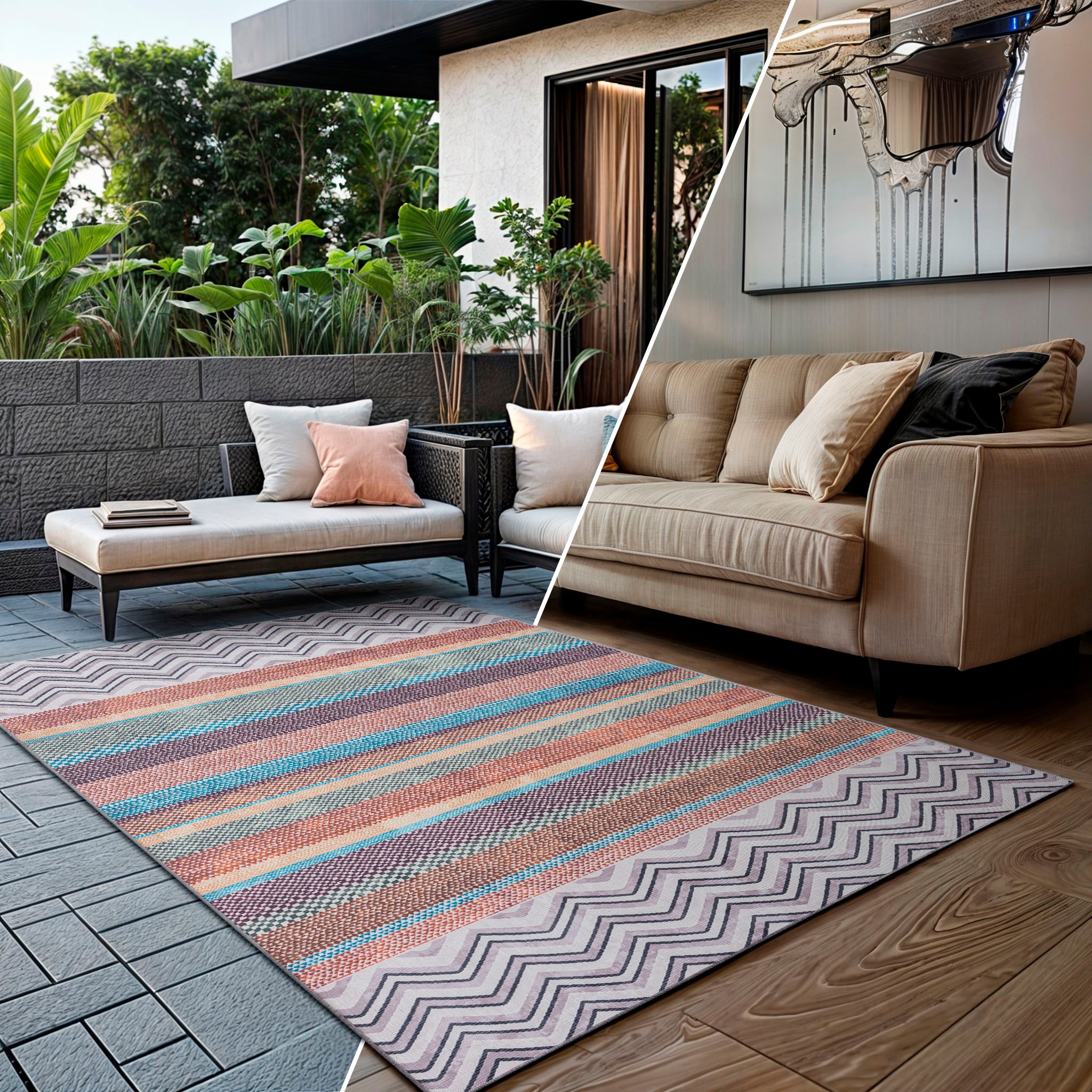 Image of GOODproduct Teppich "Rheya, LAGERRÄUMUNG" rechteckig 8 mm Höhe Flachgewebe, modernes Design, waschbar, In- und Outdoor geeignet