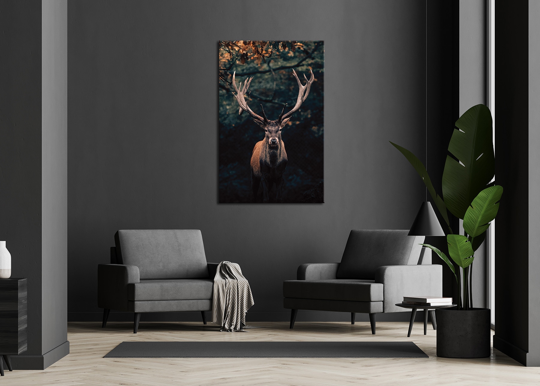 Bönninghoff Leinwandbild »Wandbild HIRSCH IM WALD 78x118 cm – Leinwandbild Keilrahmen Deko« Hirsch 1 Stk. tlg. auf Keilrahmen gespannt