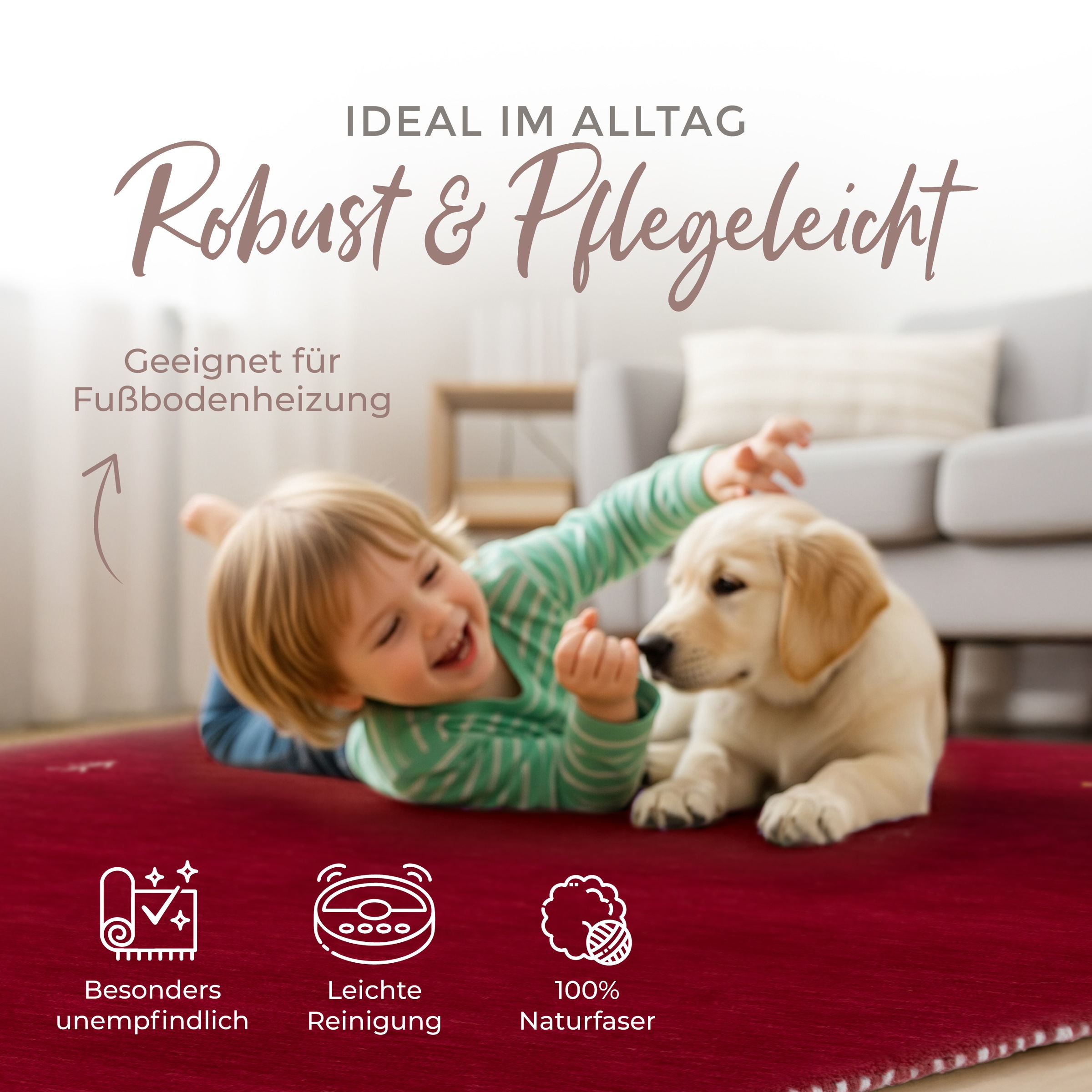 carpetfine Wollteppich »Gabbeh Uni,  auch als Läufer und Rund erhältlich« rechteckig 15 mm Höhe reine Wolle, handgewebt, Gabbeh Loom Tiermotiv, grosse Farbauswahl
