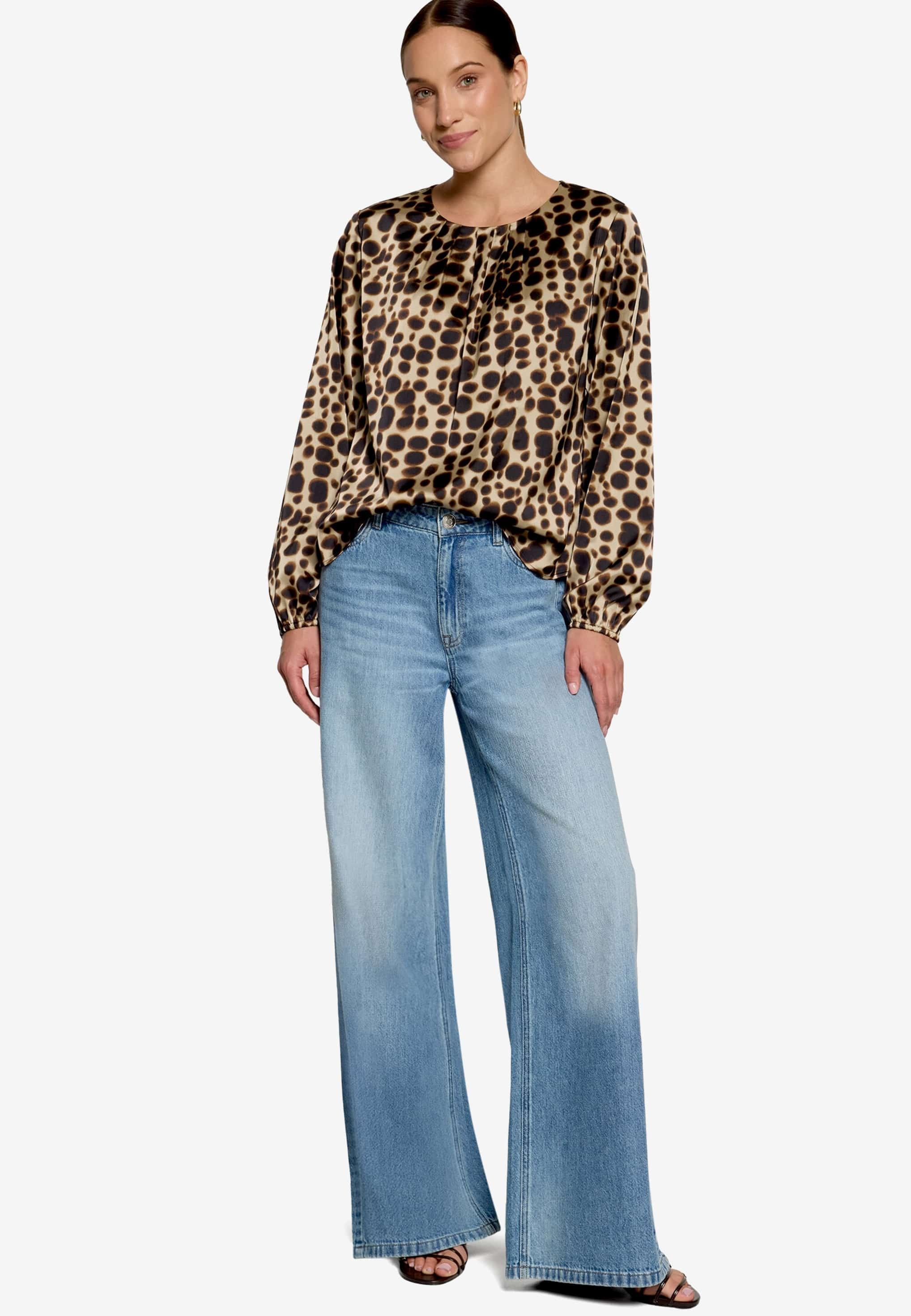 Zero Satinbluse mit Muster und Rundhalsausschnitt
