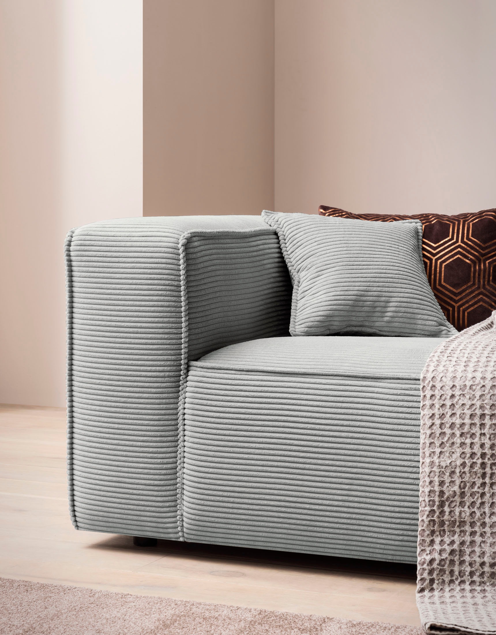 LeGer Home by Lena Gercke 3-Sitzer »PIARA, XXL Sofa mit Kedernaht, Big-Sofa in Cord oder Leinenoptik«, schwarze Füsse, bequemer Sitzkomfort, extra tiefe Sitzfläche