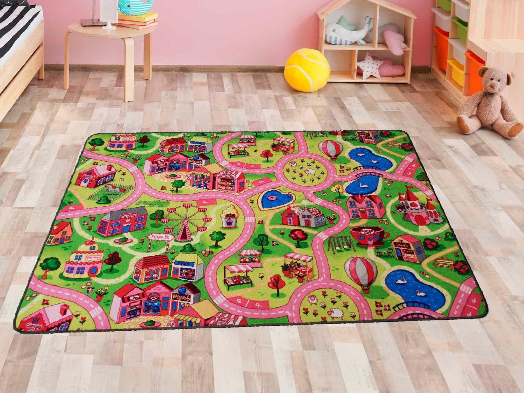 Primaflor-Ideen in Textil Kinderteppich »SWEET CITY, Made in Belgium«, rechteckig, 5 mm Höhe, Strassen-Spiel-Teppich, Strassenbreite ca. 9 cm, Kinderzimmer