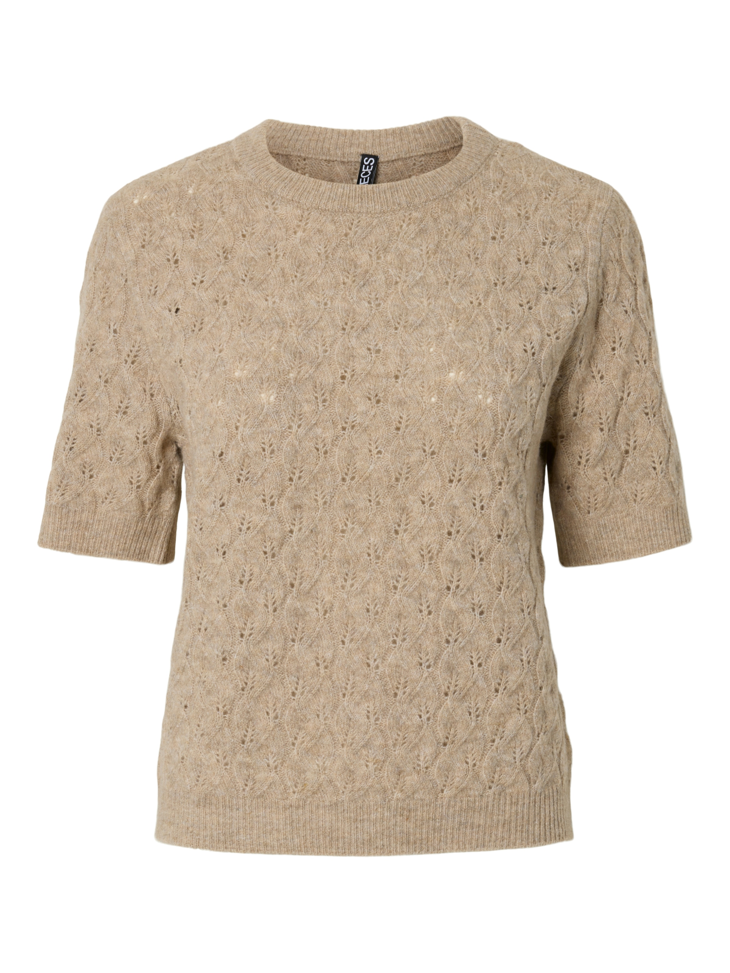 pieces Pull en tricot »PCLELOU SS O-NECK KNIT NOOS BC« mit Ajourmuster