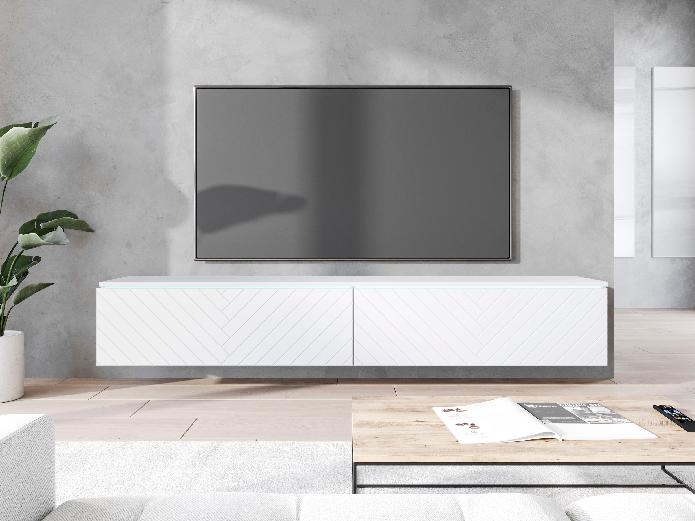 Home affaire Table basse »Vera, wahlweise mit oder ohne Beleuchtung« face MDF fraisée avec effet 3D, montage debout et suspendu possible