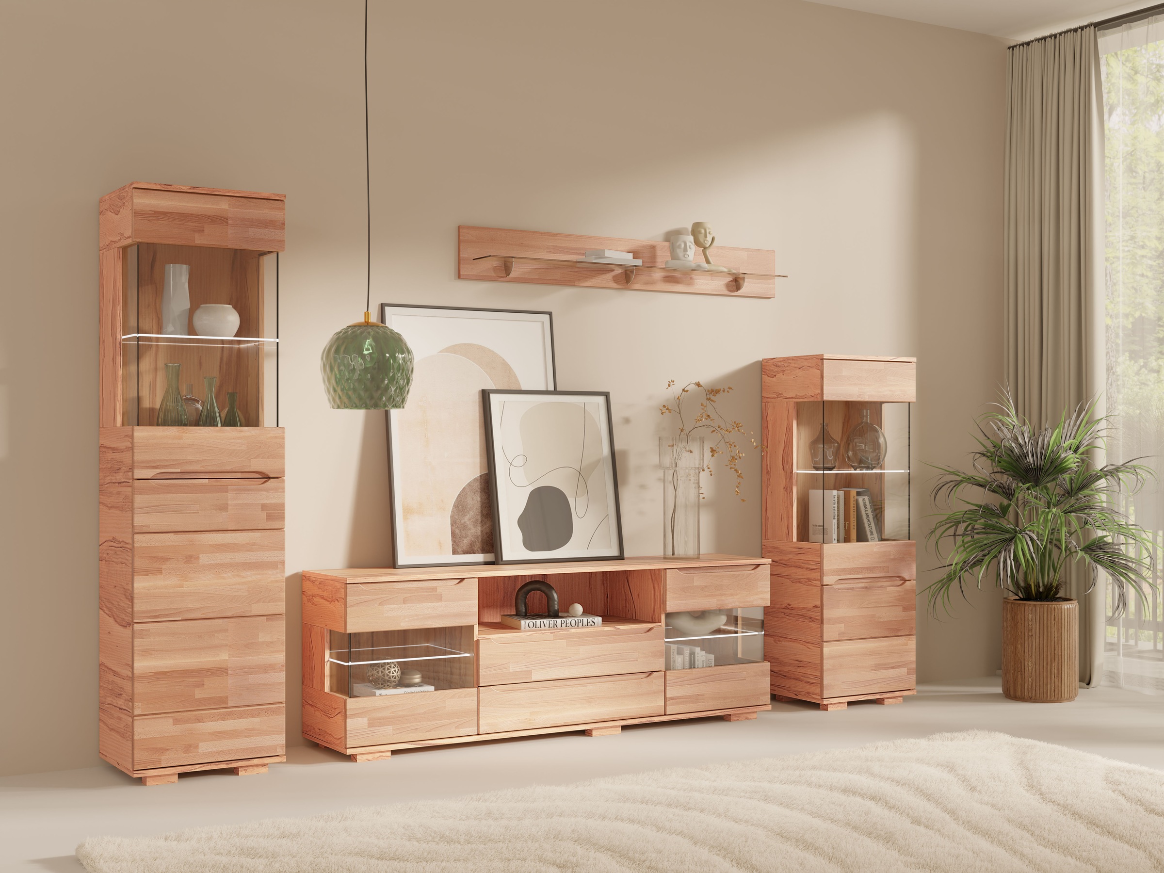 Image of GOODproduct Wohnwand "VETRO: besteht aus 2 Vitrinen, 1 Lowboard & 1 Wandregal, Wohnzimmer." 4 Stk. tlg.