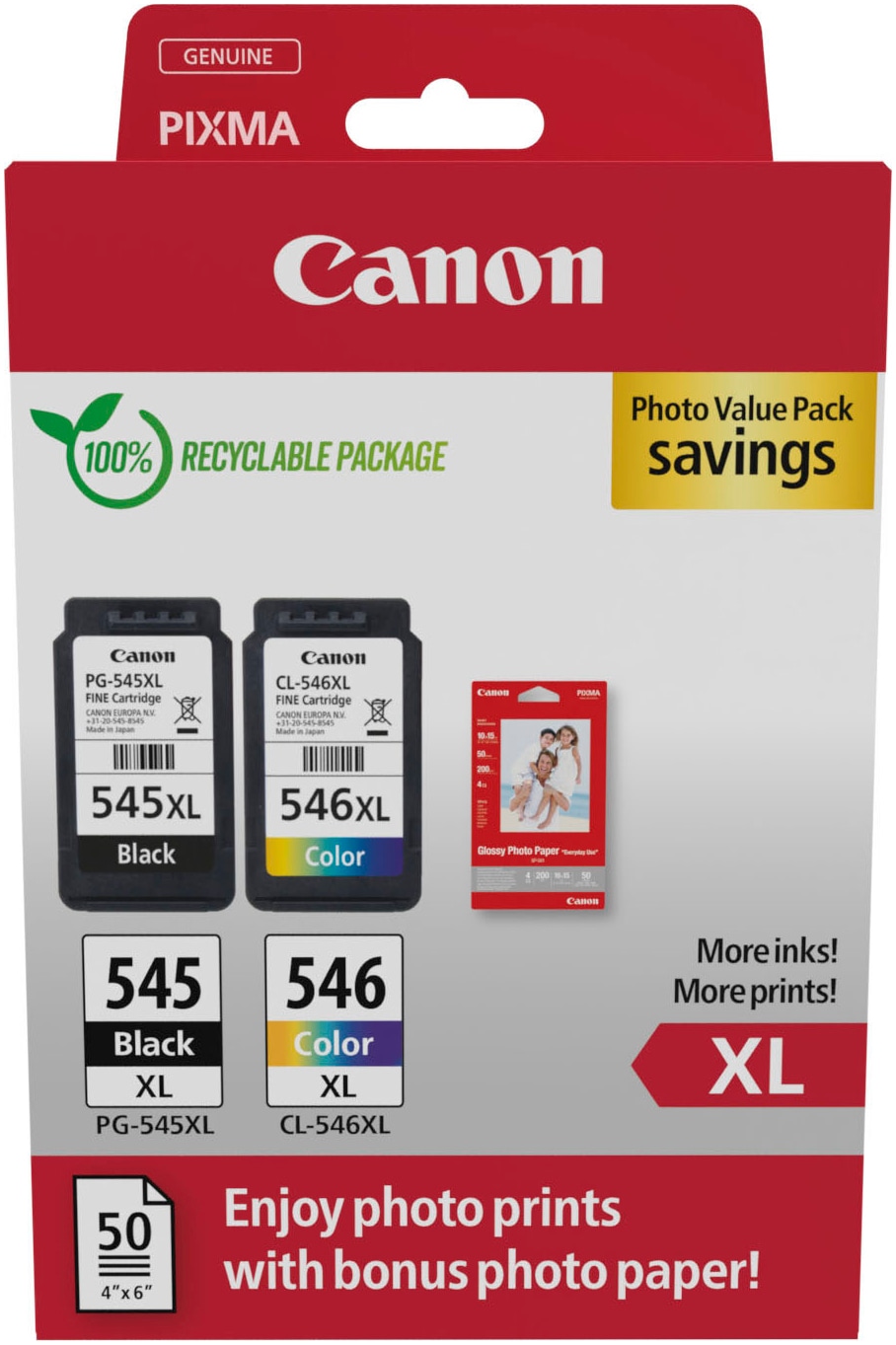 Image of Canon Tintenpatrone "PG-545XL/CL-546XL Tinte mit hoher Reichweite + Fotopapier Value Pack"