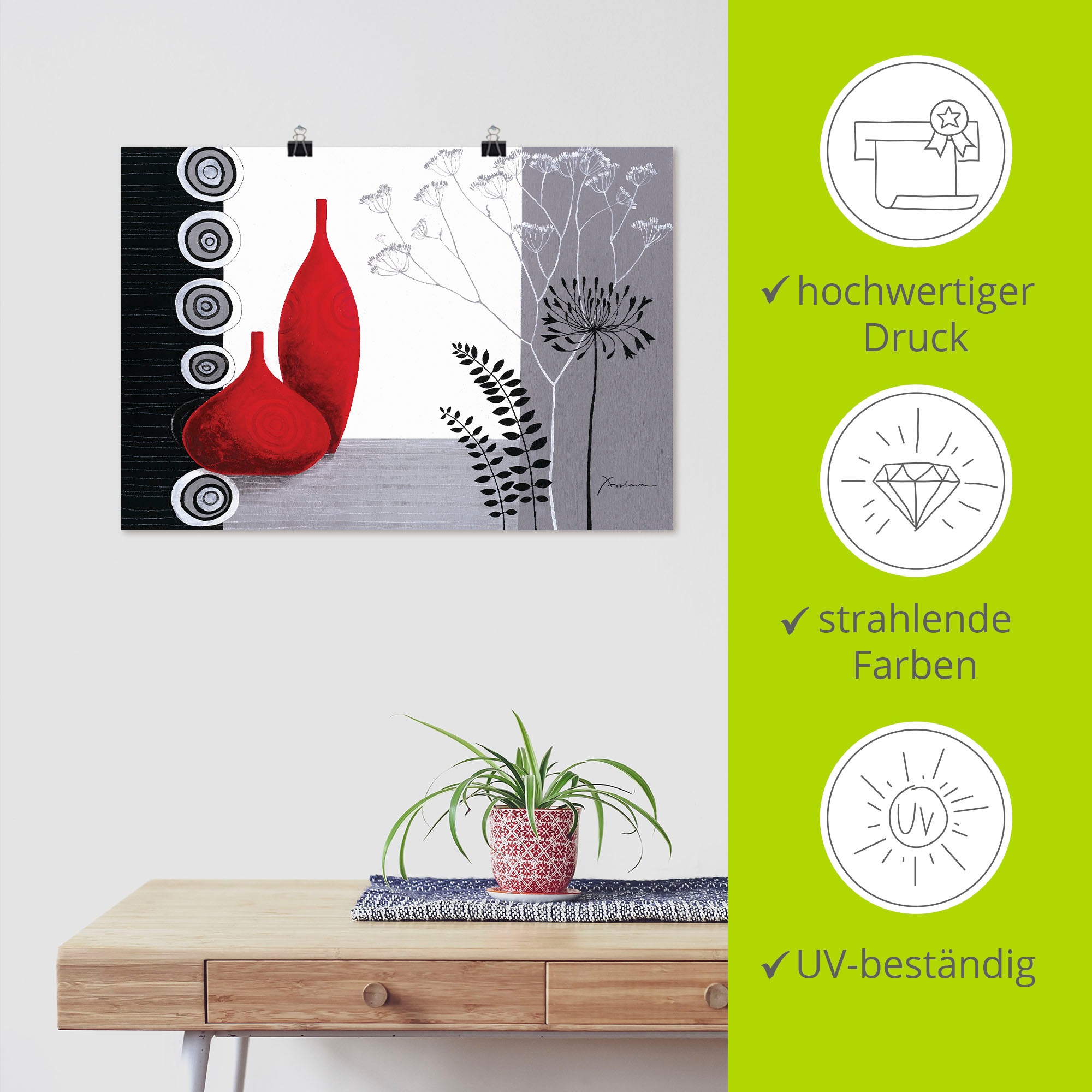 Artland Wandbild »Rote Vasen«, Vasen & Töpfe, (1 St.), als Leinwandbild, Poster in verschied. Grössen
