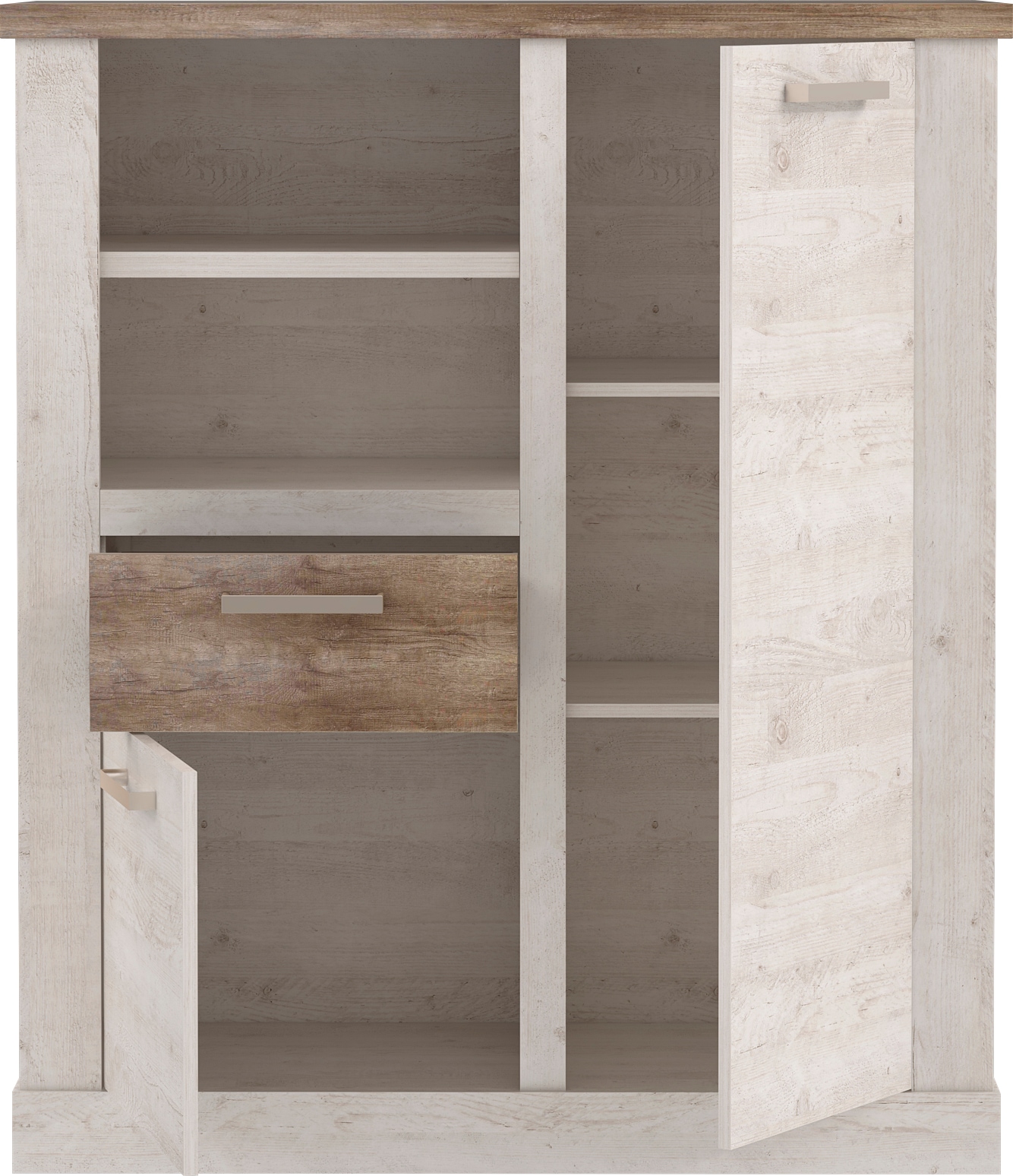 FORTE Highboard »Duro« Mehrzweckschrank mit Türen & Schublade, Landhausstil, Breite 109,8 cm