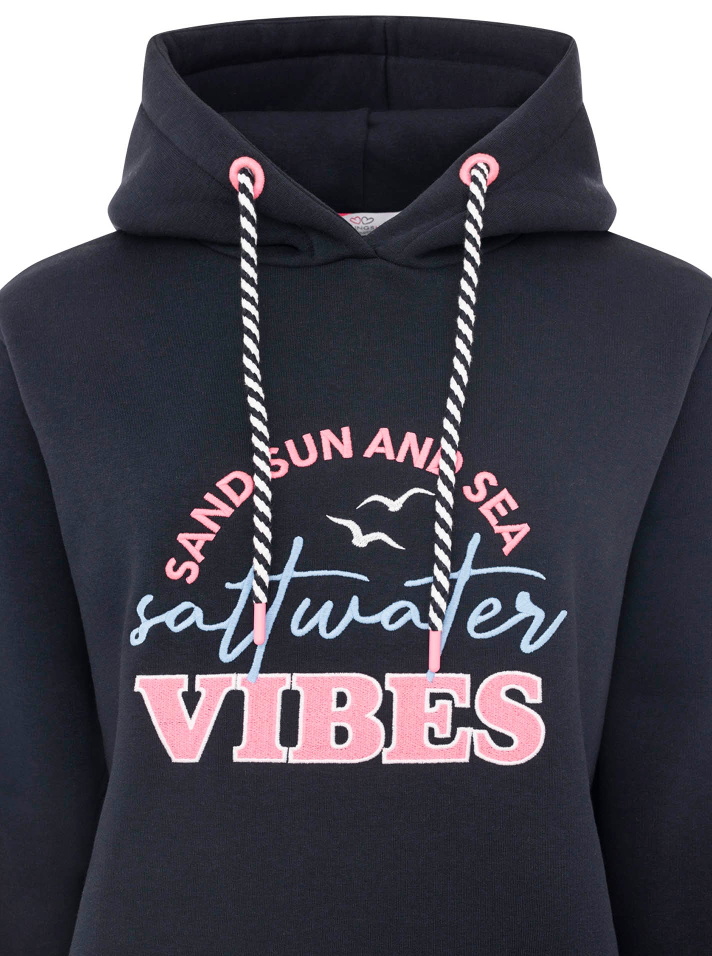 Zwillingsherz Hoodie »"Saltwater Vibes"«, broderie frontale marine, capuche avec cordon rayé, poche kangourou
