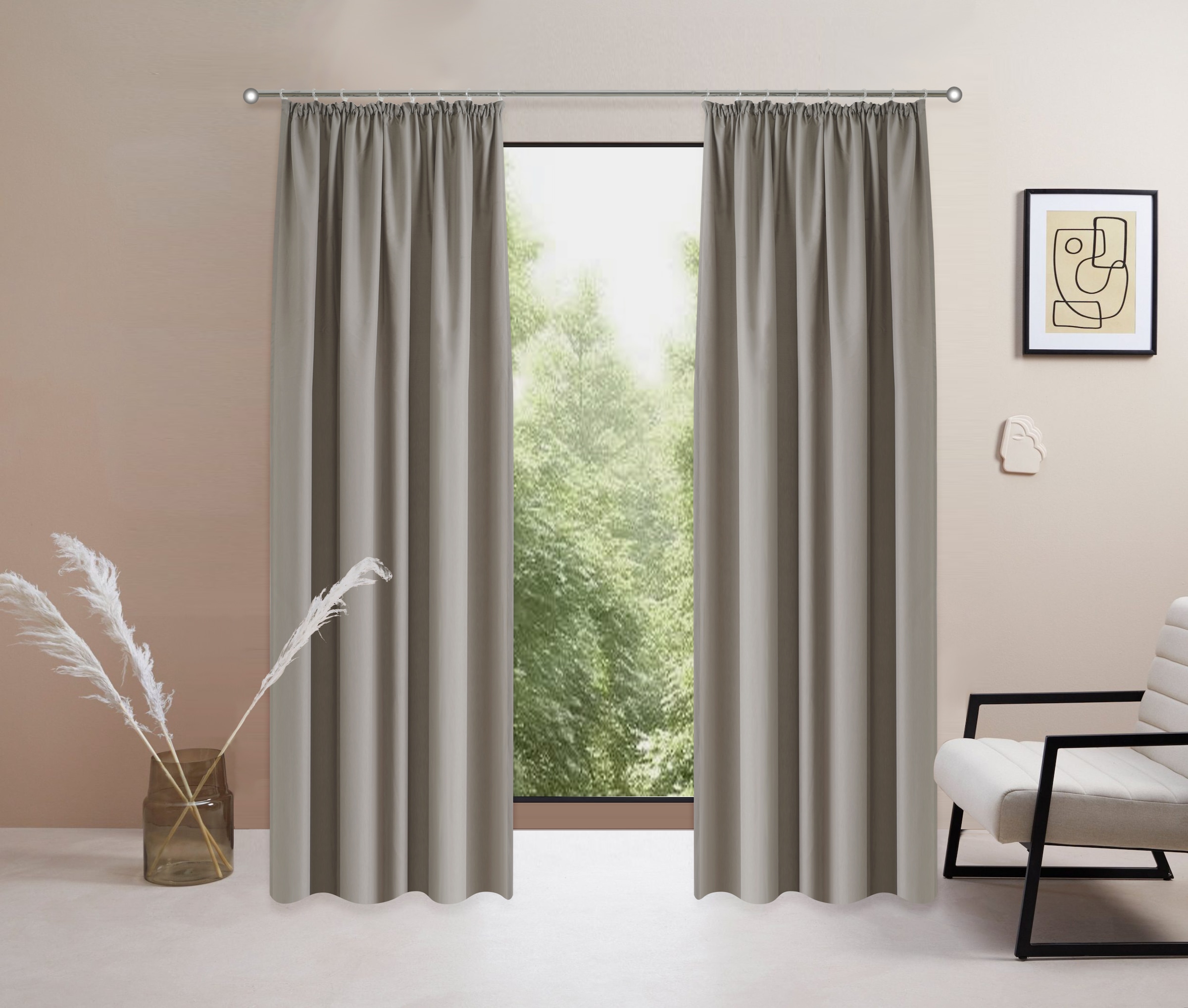 my home Vorhang »Raja, Gardinen mit Kräuselband, Vorhänge Wohnzimmer« Kräuselband 2 Stk. tlg. 2er-Set, Bestseller, einfarbig, modern, pflegeleicht, Mikrofaser