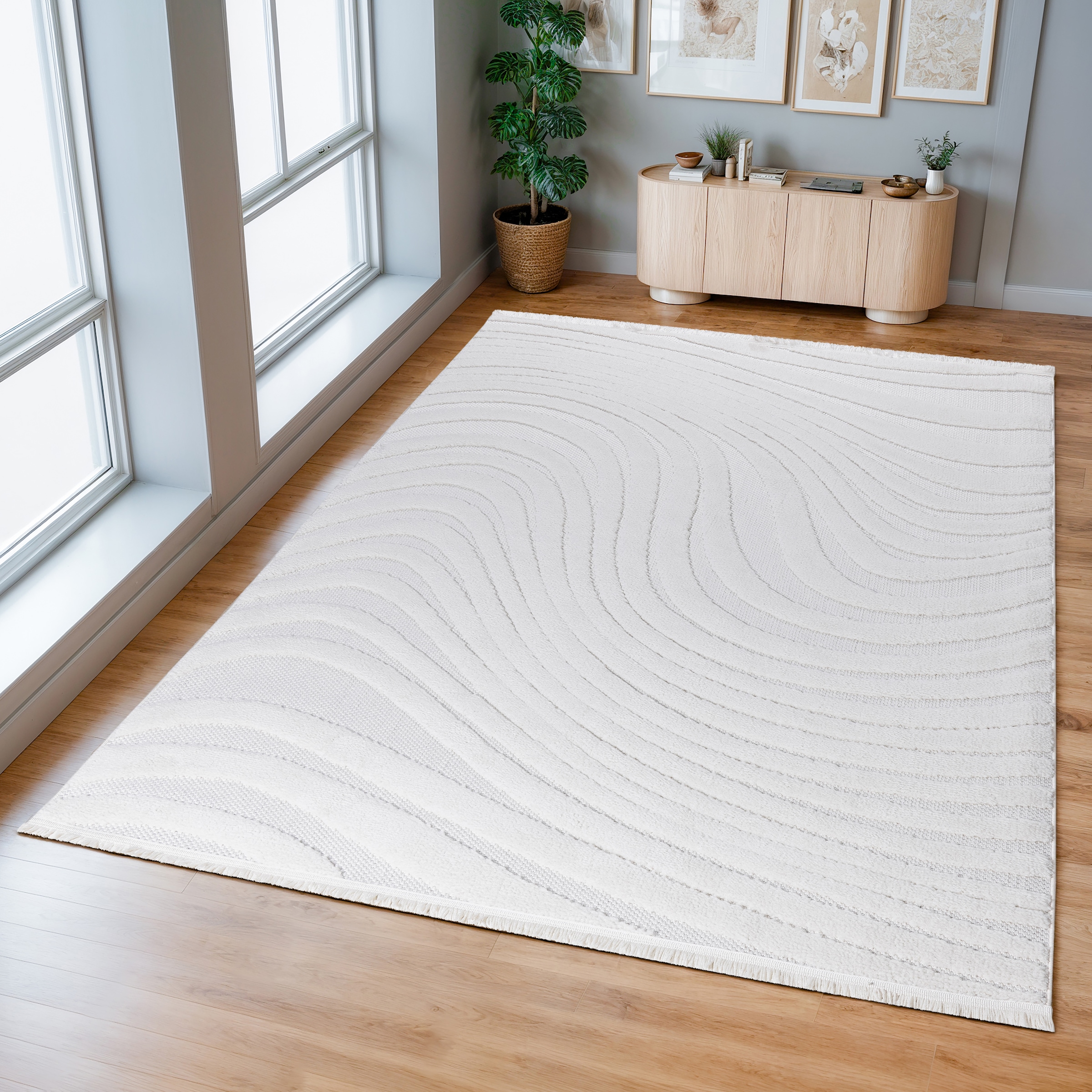 GOODproduct Teppich »Samelia mit Fransen, Wellendesign, Balkon, Camping« rechteckig 6 mm Höhe Hoch-Tief-Struktur, In- und Outdoor geeignet für Küche oder Esszimmer