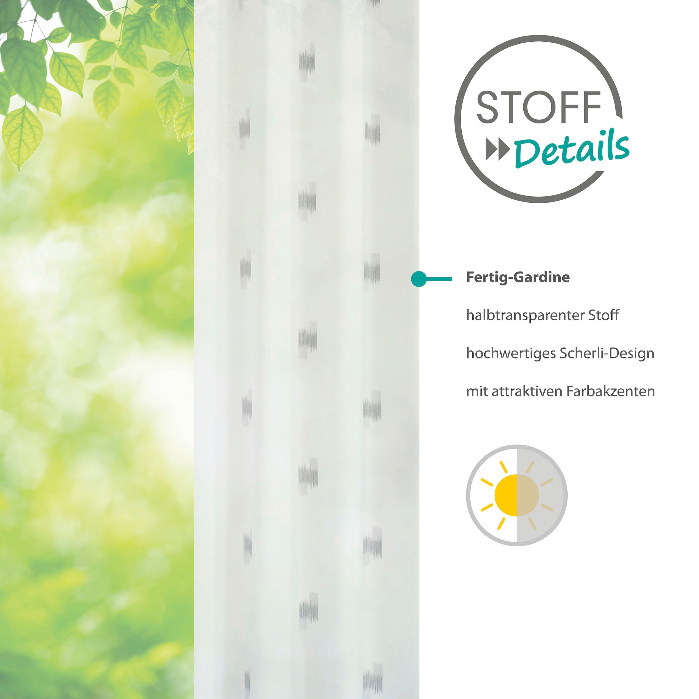 decolife Gardine »Toja« Ösen 1 Stk. tlg. Ösenschal weiss mit grauem Print