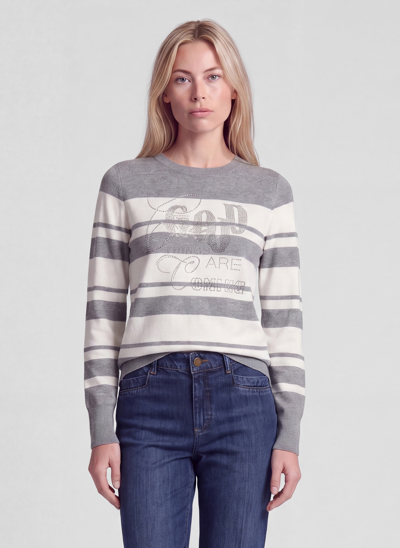 Image of Rabe Strickpullover im Streifen-Look und mit Glitzersteinen