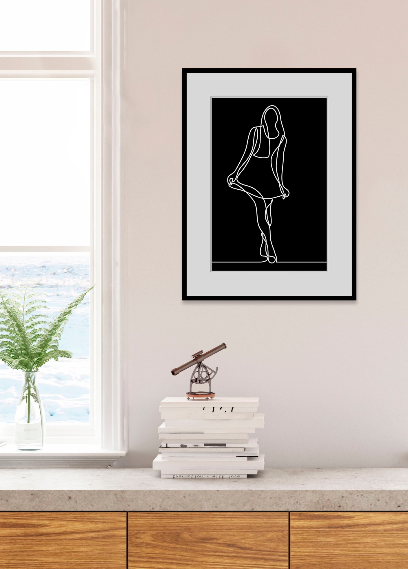 Image of queence Bild "Jolina" Bilder von Frauen Frau Kunst Schwarz-Weiss 1 Stk. tlg. HD Premium Poster-Druck inkl. Holzrahmen