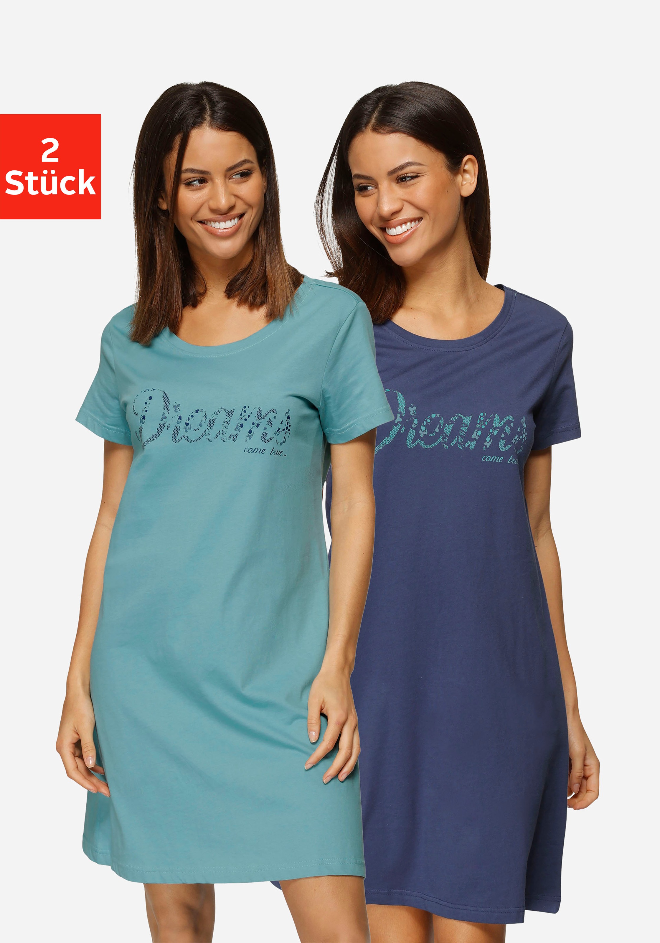 Vivance Dreams Sleepshirt, (2er-Pack), mit Print in Spitzenoptik