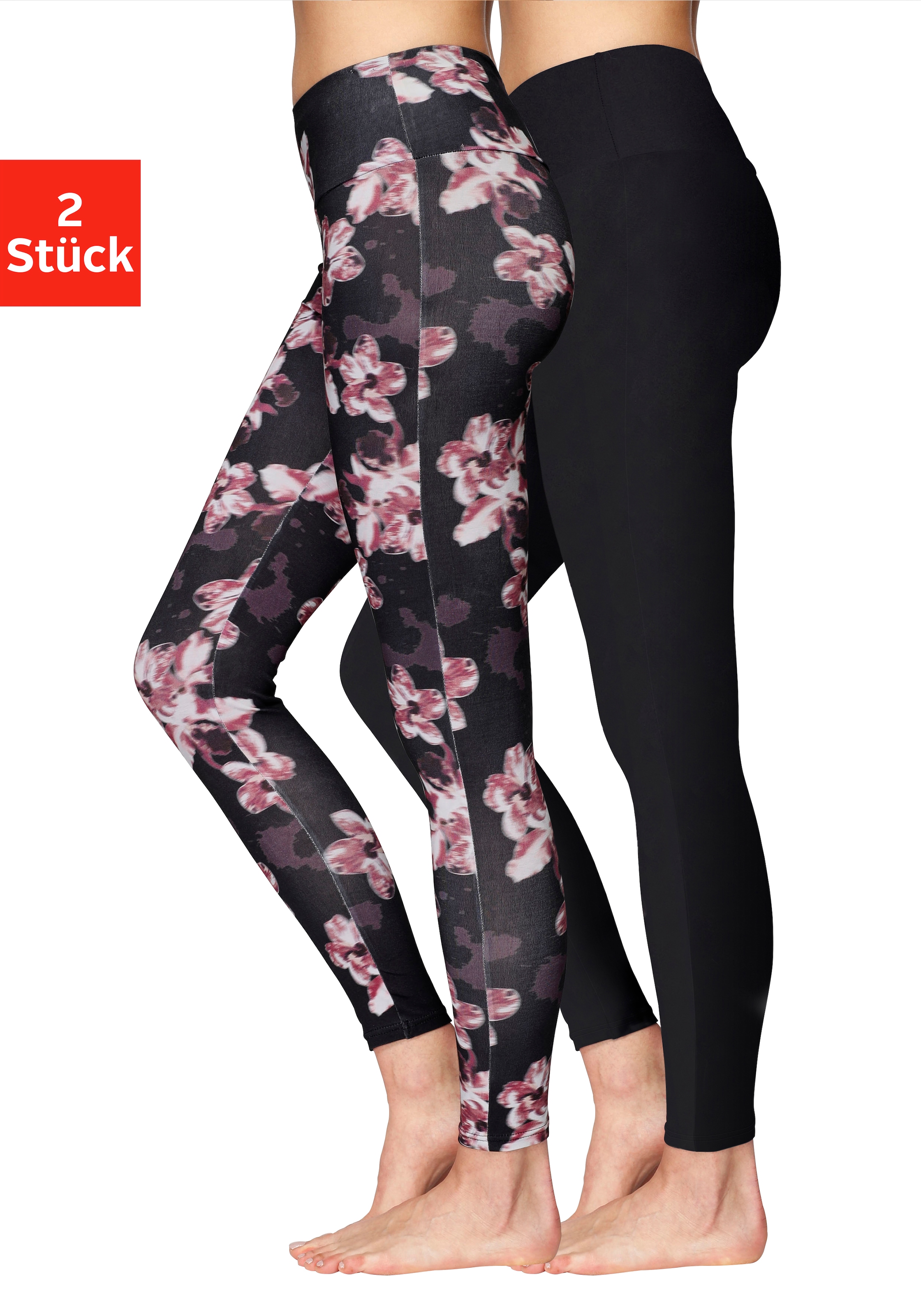 Leggings, (2er-Pack), in bedruckt und uni