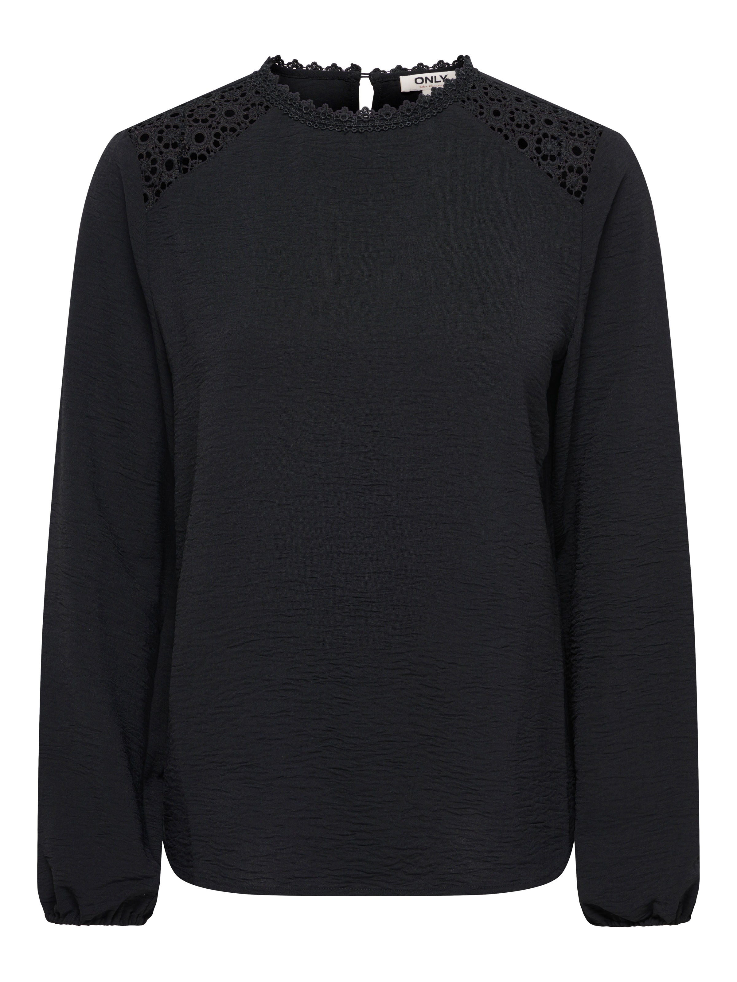 ONLY Shirtbluse »ONLKATCHA LIFE LS O-NECK LACE TOP CS WVN« Kunstfaser, regular fit, mit Spitzen Detail