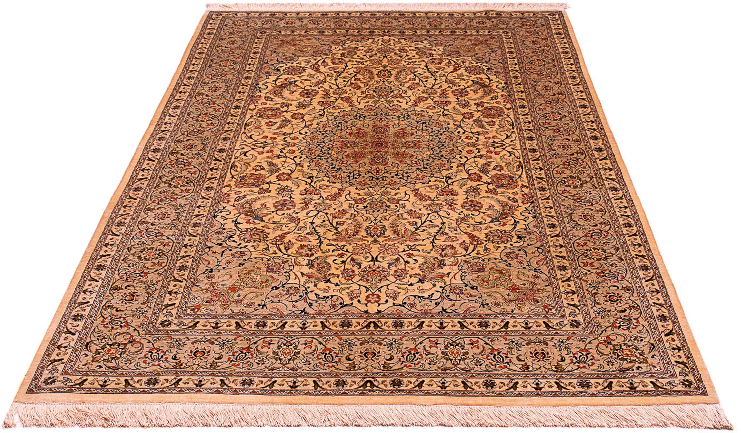 Image of morgenland Orientteppich »Perser - Ghom - 204 x 129 cm - hellbraun«, rechteckig, 10 mm Höhe, Wohnzimmer, Handgeknüpft, Einzelstück mit Zertifikat bei Ackermann Versand Schweiz