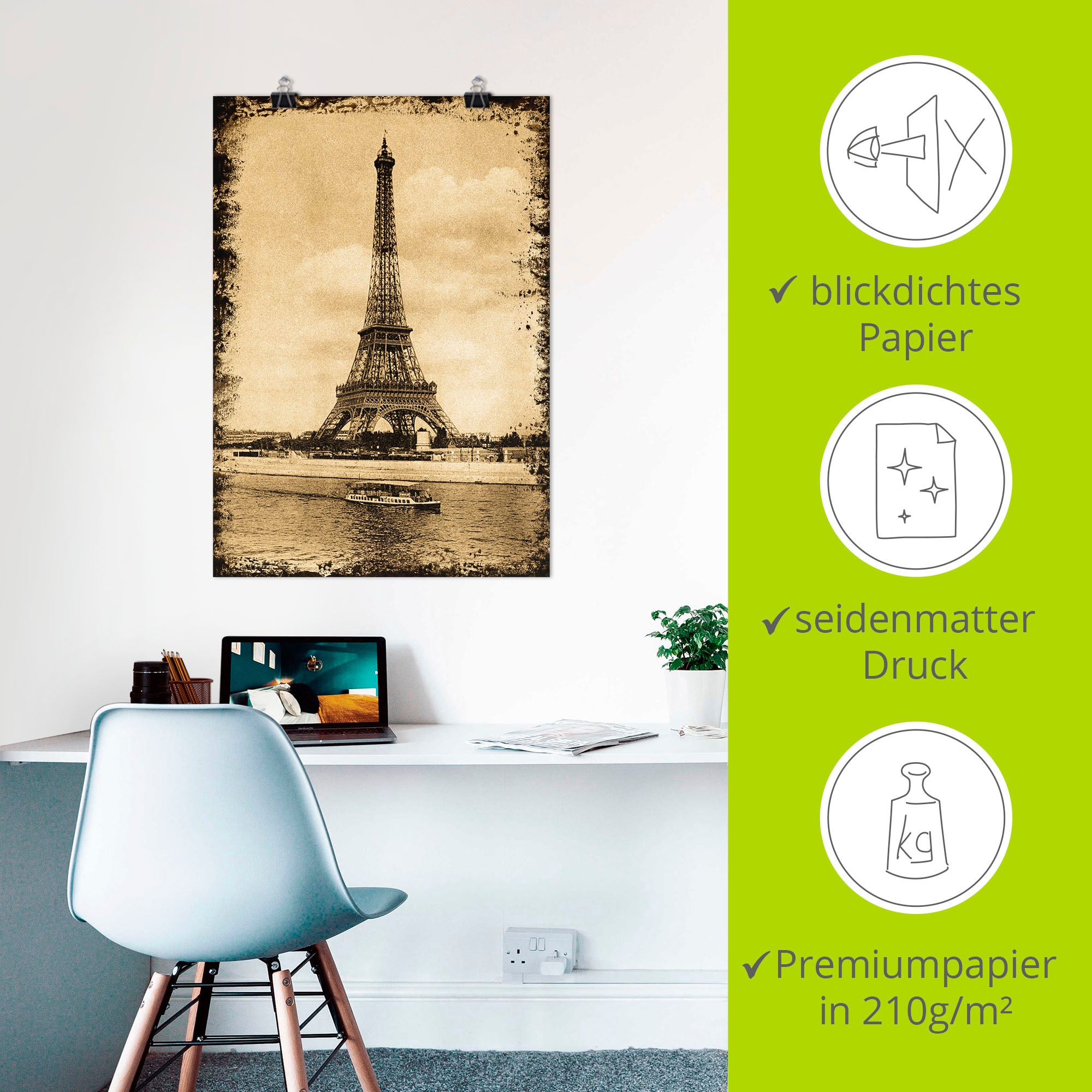 Artland Poster »Paris - Eiffelturm Vintage«, Gebäude, (1 St.), als Leinwandbild, Wandaufkleber oder Poster in versch. Grössen