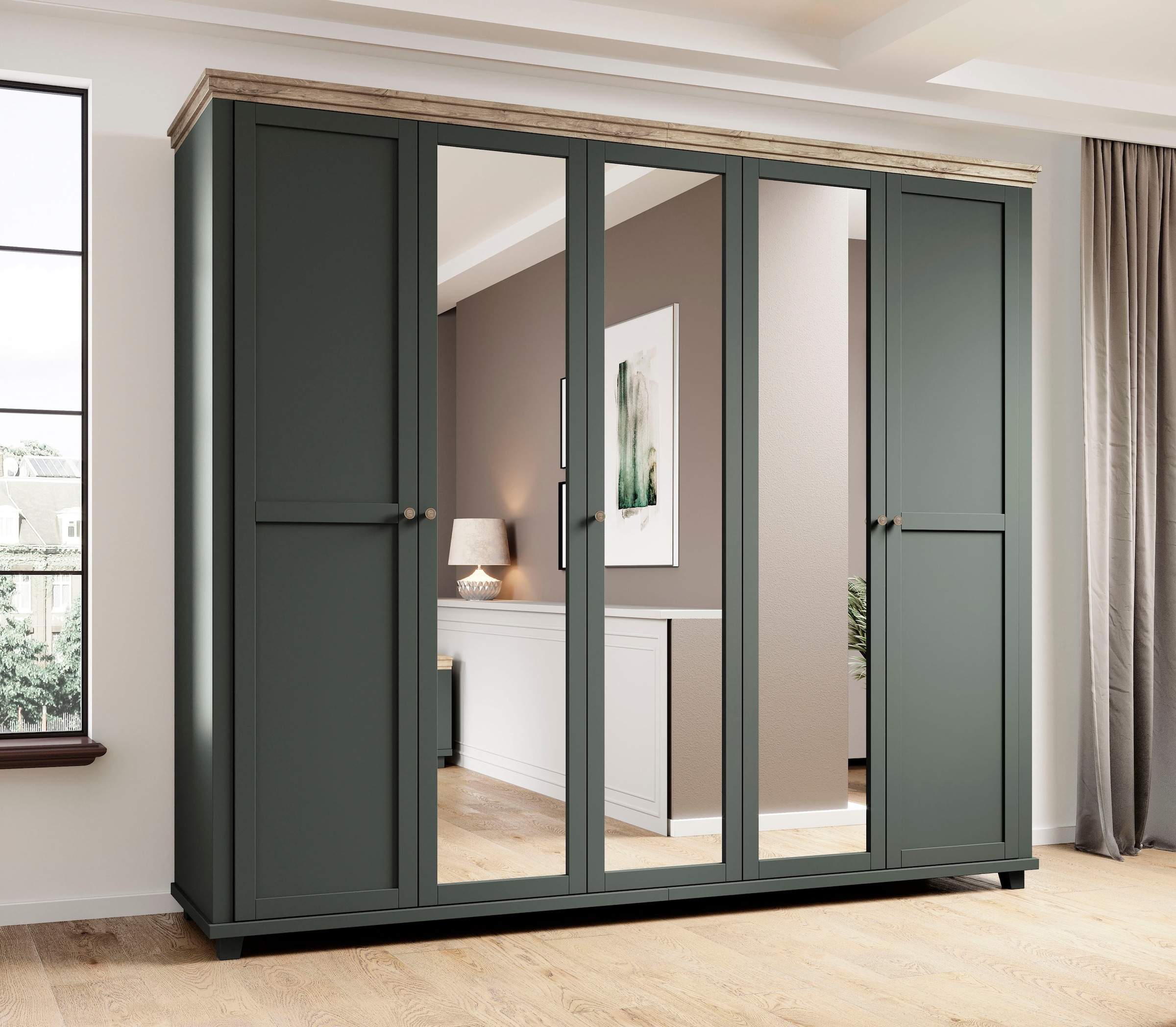 Image of Home affaire Kleiderschrank "Evora, Landhausschrank in 3 verschieden Grössen, Türen mit Soft- Close" Kleiderschrank mit Spiegel, aus FSC-zertifiziertem Holzwerkstoff