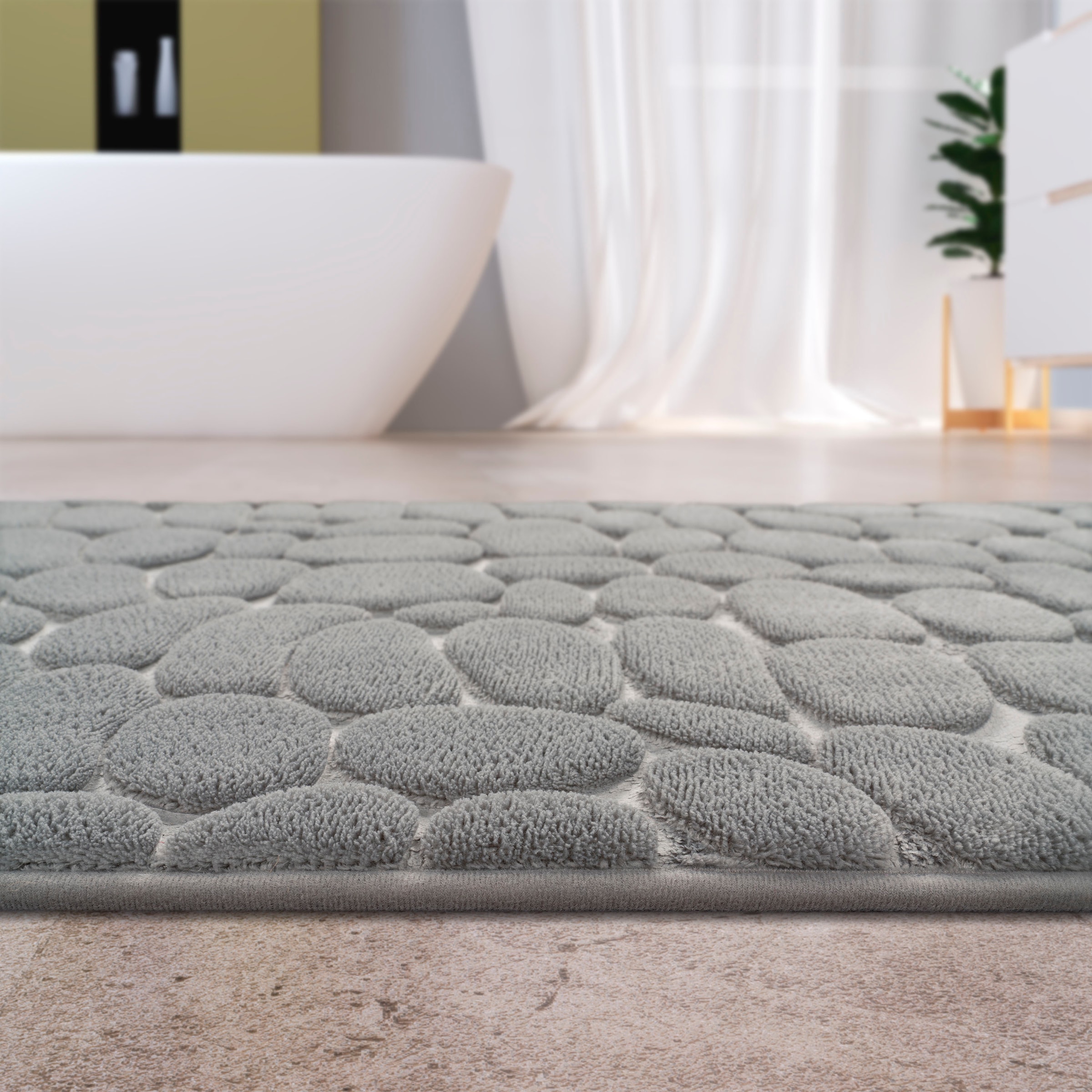 Paco Home Badematte »Corby 256«, Höhe 13 mm, fussbodenheizungsgeeignet, Badteppich, Uni Farben, Motiv Steine, Hoch-Tief Effekt