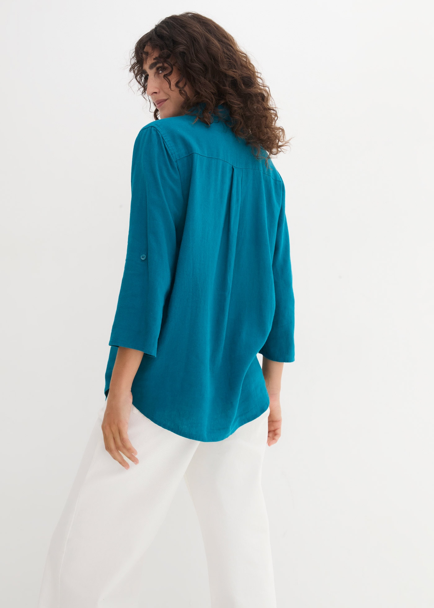 bonprix Blouse à manches longues »3/4-Arm Bluse mit Leinen« figurumspielende Passform, für vielseitige Alltagslooks
