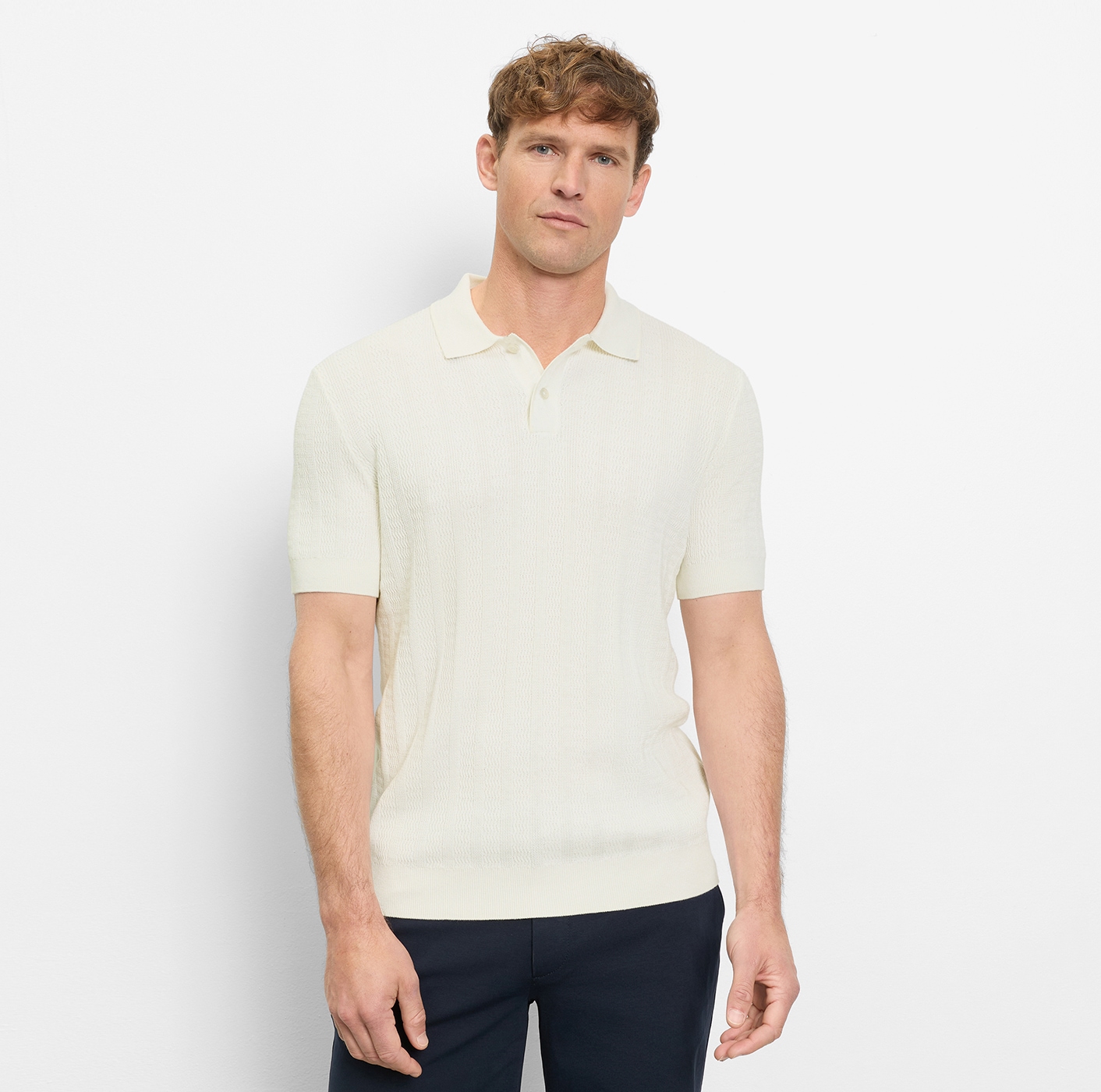 Image of OLYMP Kurzarmshirt mit Flecht-Muster und Polokragen, Strick