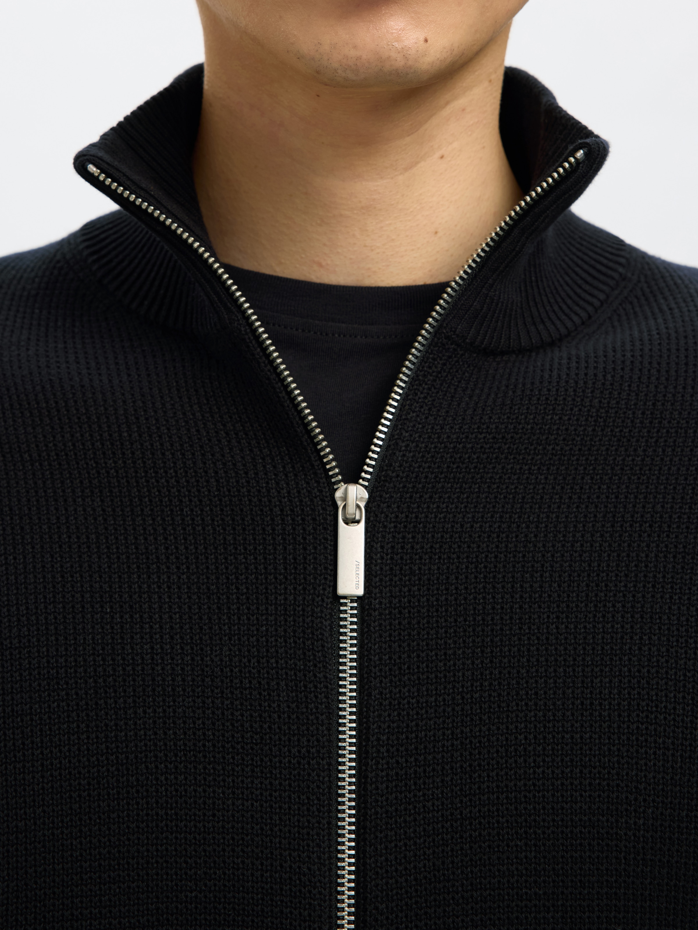 SELECTED Strickjacke »SLMDANE LS KNIT STRUCTURE FULL ZIP NOOS« Baumwolle, regular fit