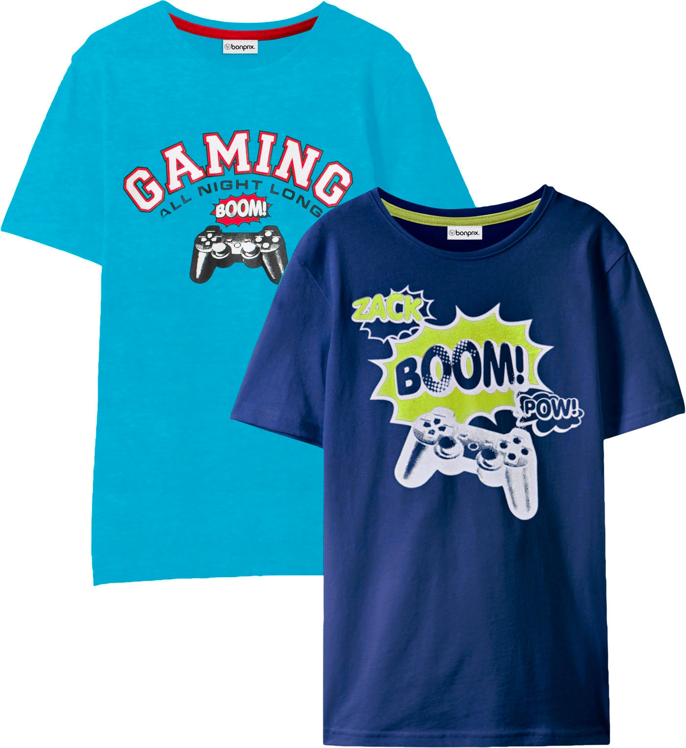 Image of bonprix T-Shirt Packung, 2 Stk. bequeme Passform, Kurzarm, mit Frontdruck, aus Baumwolle