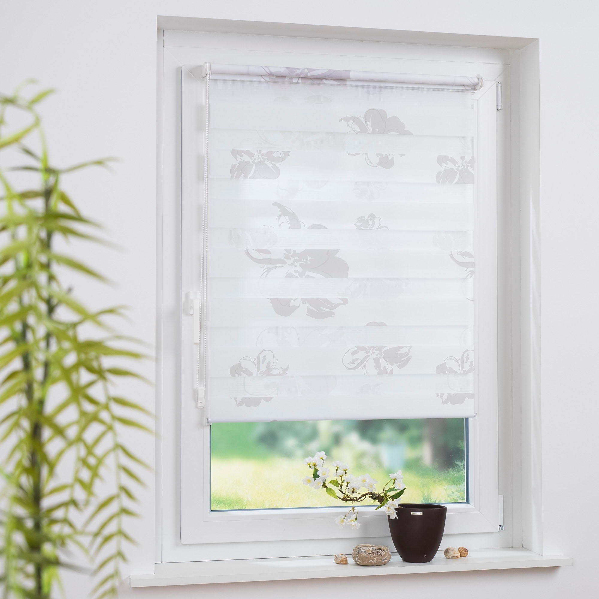Image of Liedeco Seitenzugrollo »floral Blumendesign«, Lichtschutz, ohne Bohren, freihängend, Klemmfix-DUO-Rollo, Doppelrollo "Blume" bei Ackermann Versand Schweiz