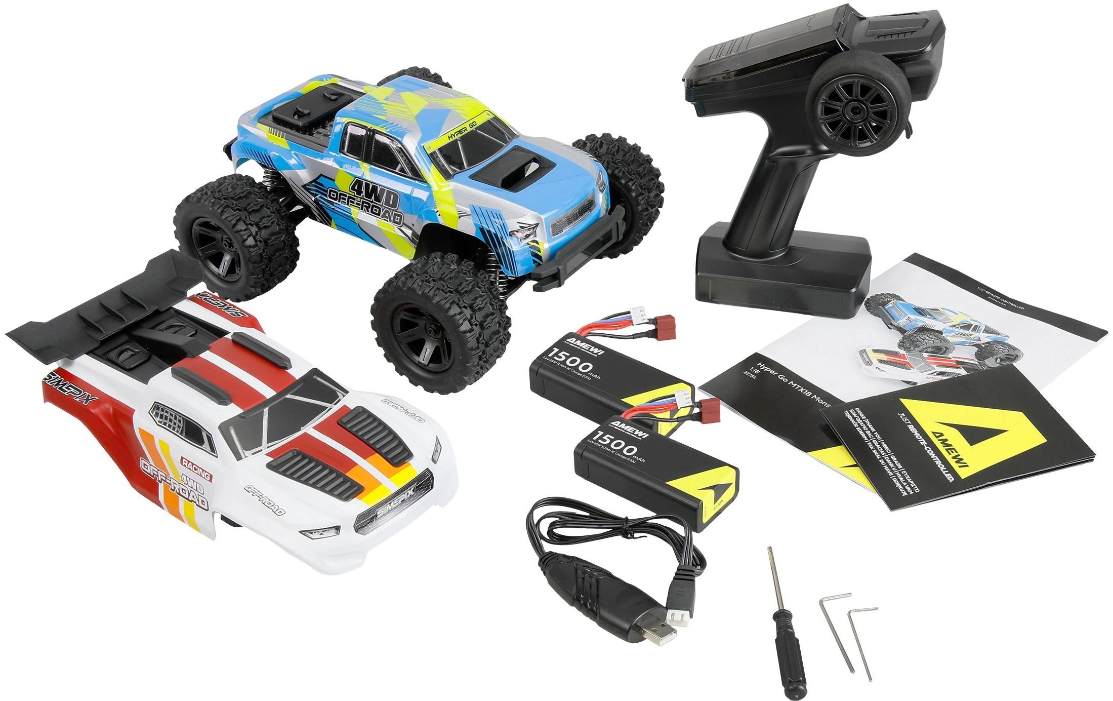 Amewi RC-Monstertruck »Monster Truck Hyper Go MTX18 1:18 RTR« Transmission 4x4