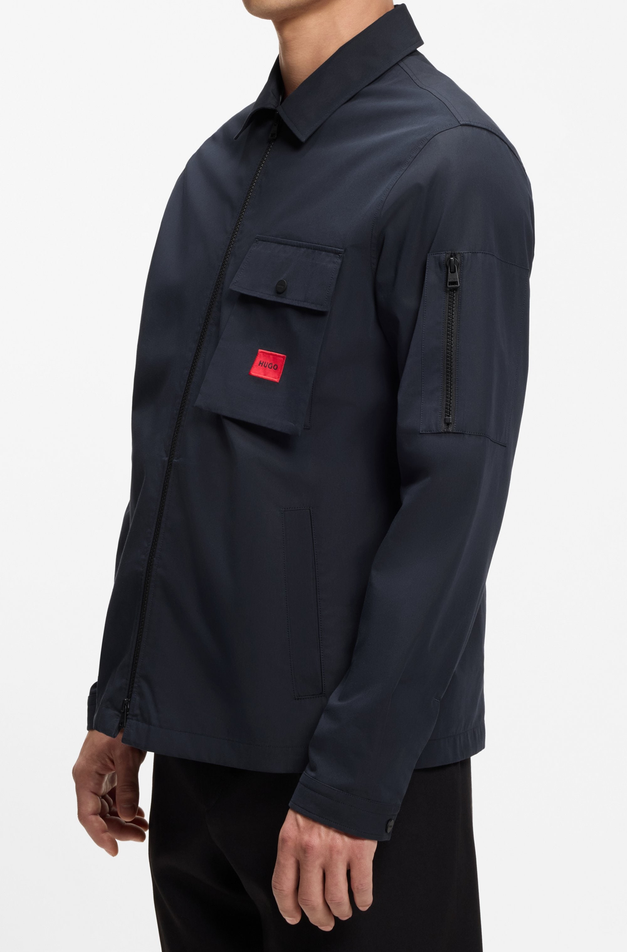 HUGO Chemise à manches longues »Emmond« coupe oversize, fermeture zippée bidirectionnelle, mélange de coton,
