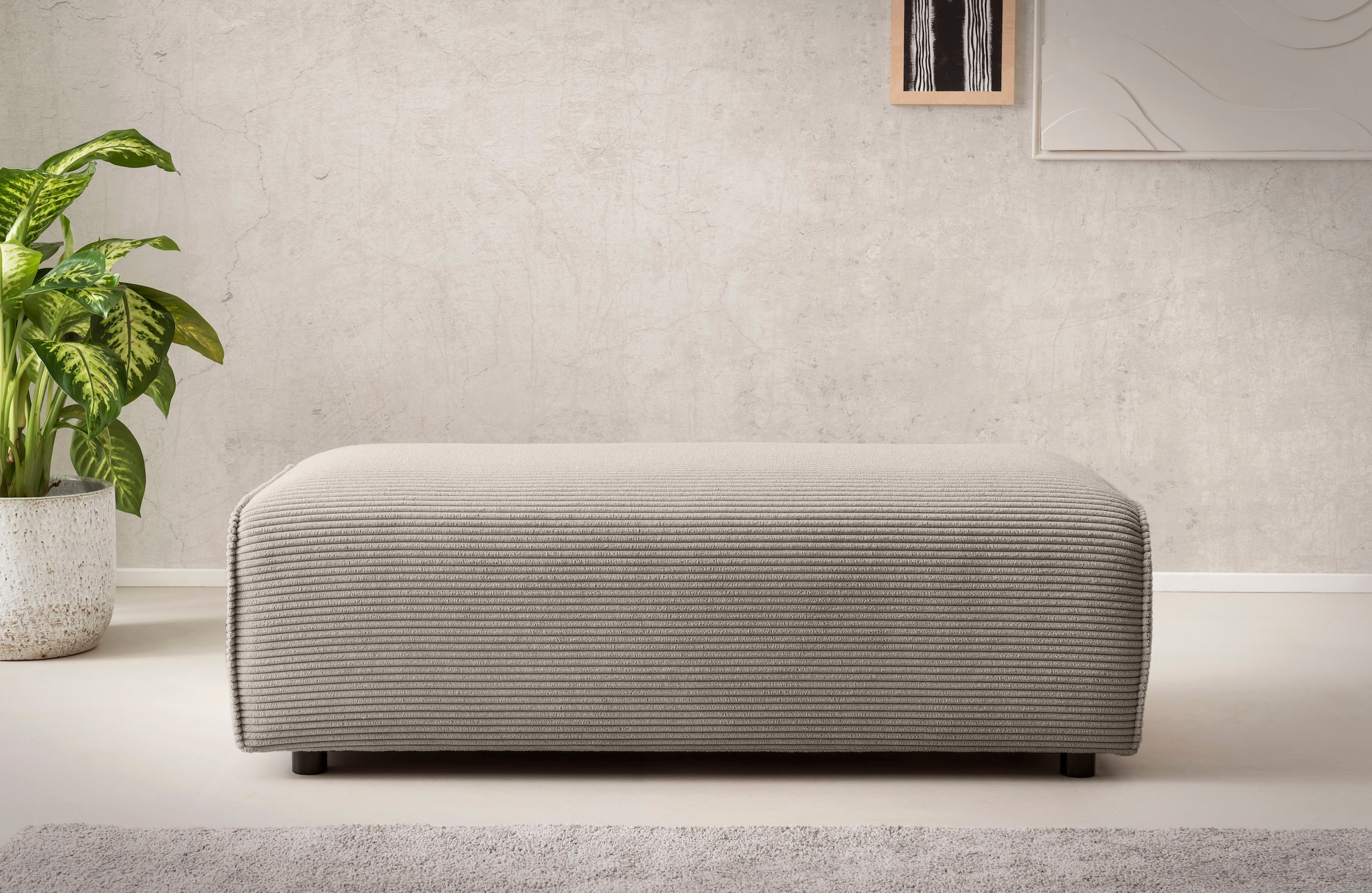 LeGer Home by Lena Gercke Hocker »PIARA, Cord, Polsterhocker mit Kedernaht« zur Serie PIARA, rechteckig, schwarze Füsse, bequemer Sitzkomfort