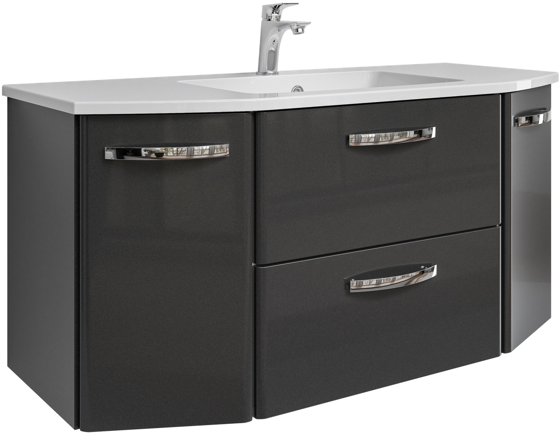 Image of Saphir Waschtisch "Quickset 327 Waschtisch mit Unterschrank, inkl Türdämpfer" Anthrazit Hochglanz, Waschplatz mit 2 Türen, 1 Klappe, 1 Auszug