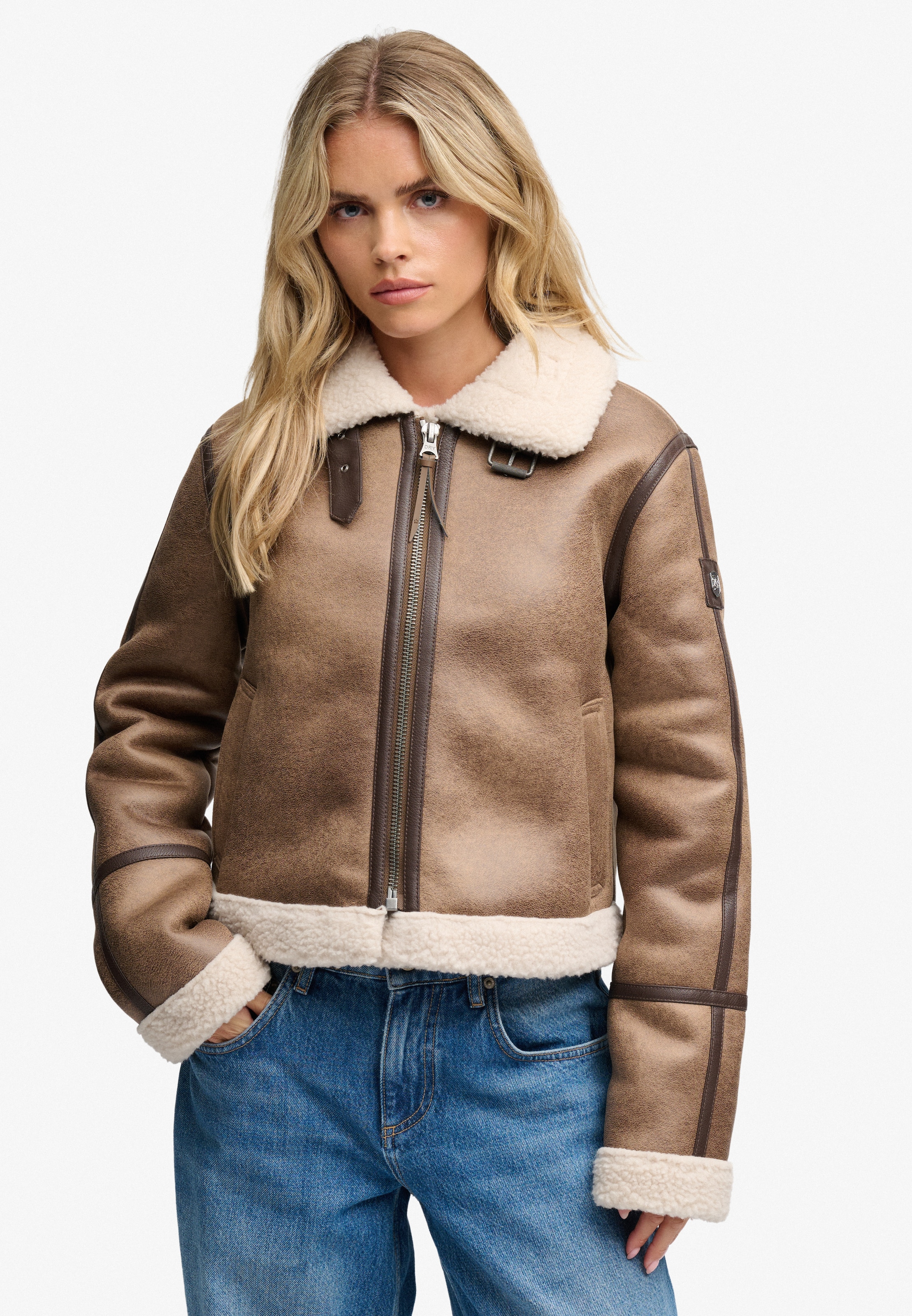 Image of Superdry Kurzjacke "FAUX SHEARLING JACKET" Kunstfaser, relaxed fit