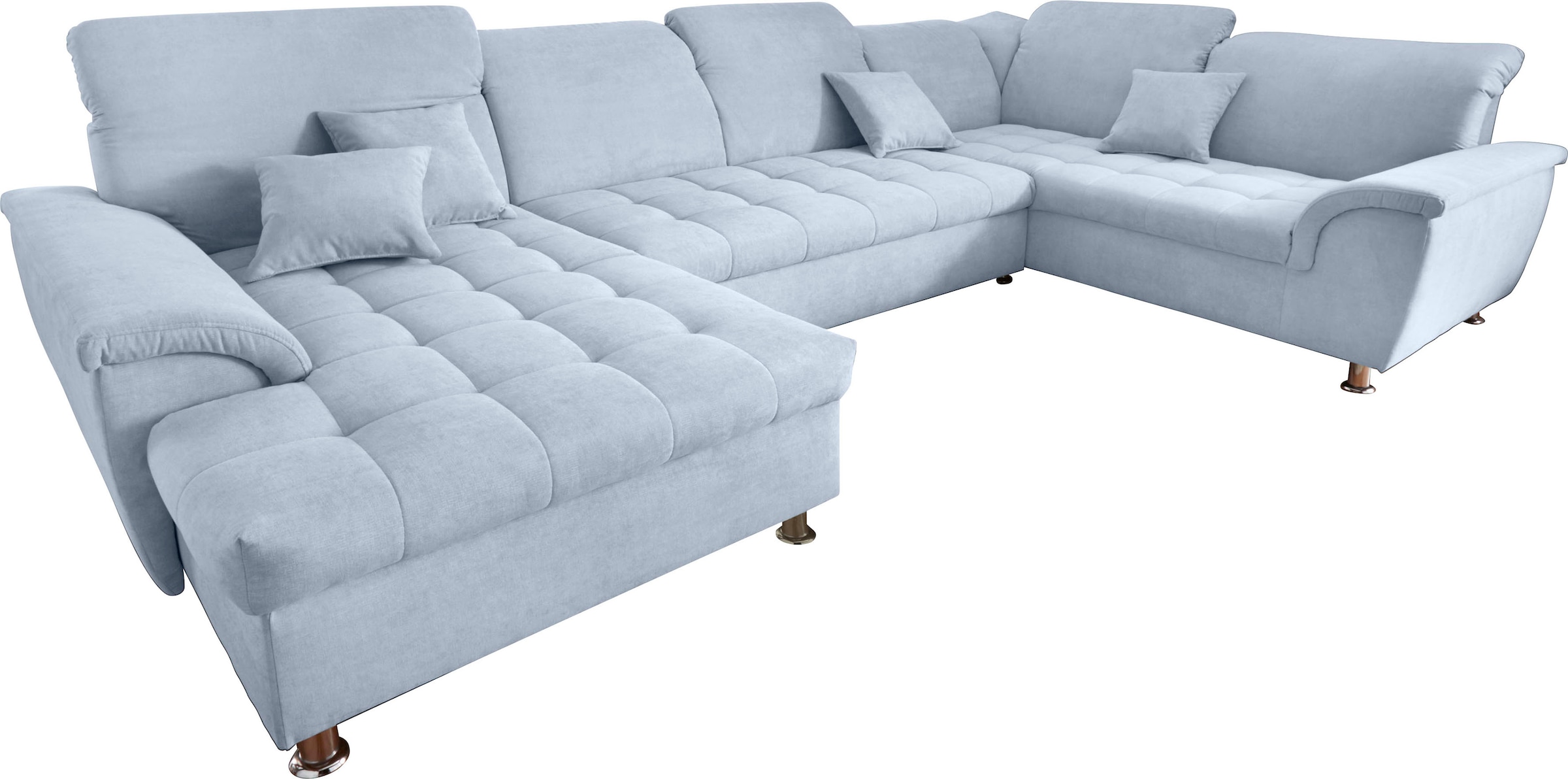 Image of DOMO collection Wohnlandschaft "FRANZI optional mit Bettfunktion, Bettkasten & Kopfteilverstellung" U-Form, Recamiere links,pastelblau, B/T: 352/214 cm