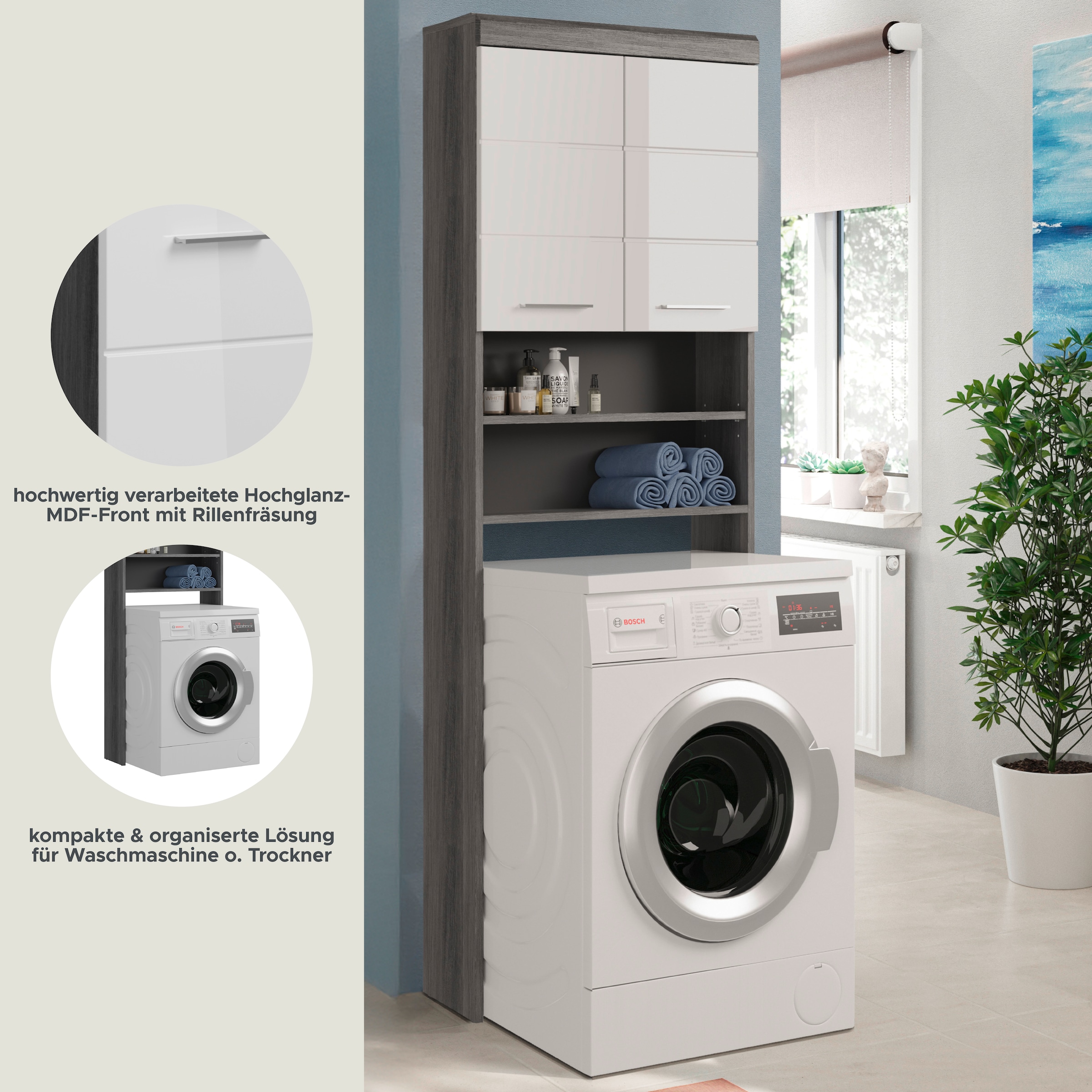 INOSIGN Waschmaschinenumbauschrank »SIENA, Breite 63cm, für Waschmaschine & Trockner, 2 Türen, MDF-Front« TOPSELLER!,  in verschiedenen Farben, Überbauschrank, Umbauschrank, Badschrank