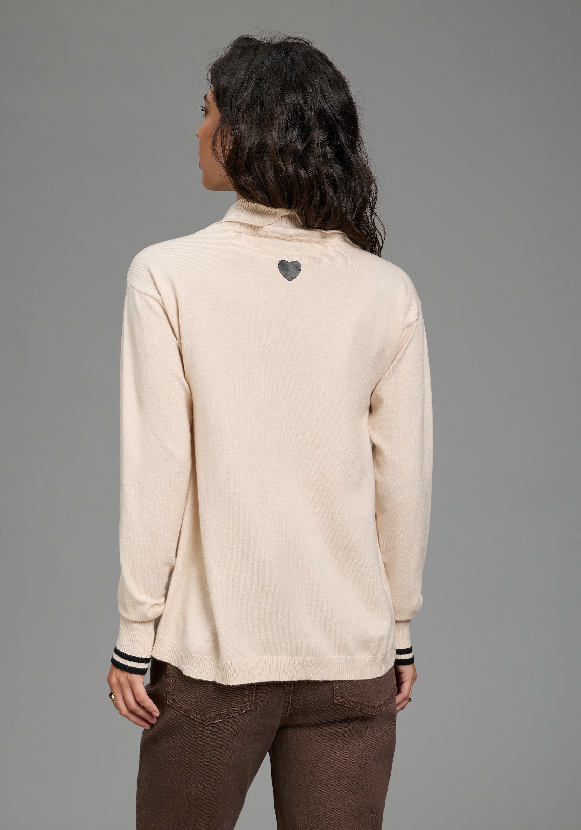 Laura Scott Strickpullover »aus Feinstrick, hüftlange Schnittform« mit Rollkragen und Kontraststreifen