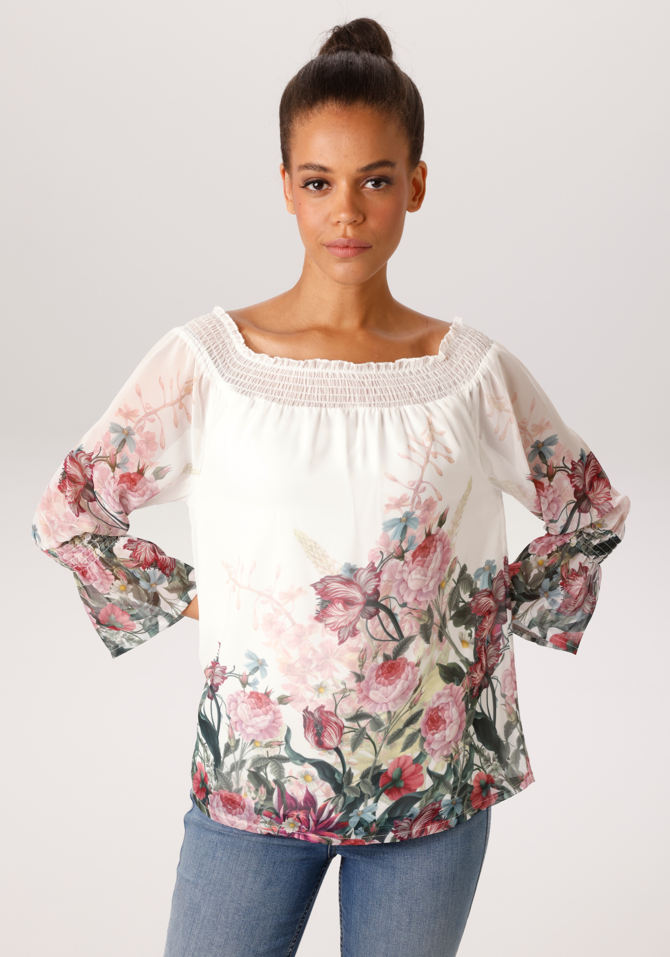 Image of Aniston CASUAL Schlupfbluse mit bunten Blumen kunstvoll bedruckt