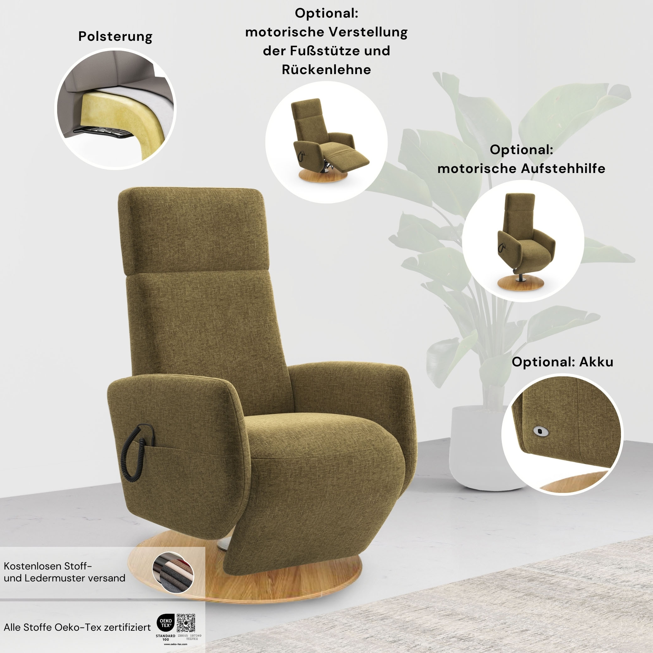 Home affaire TV-Sessel »Rochelle, inkl. Kopfteilverstellung & 360° Drehfunktion« 1 Stk. tlg. TV-Sessel mit Drehfunktion 360 Grad