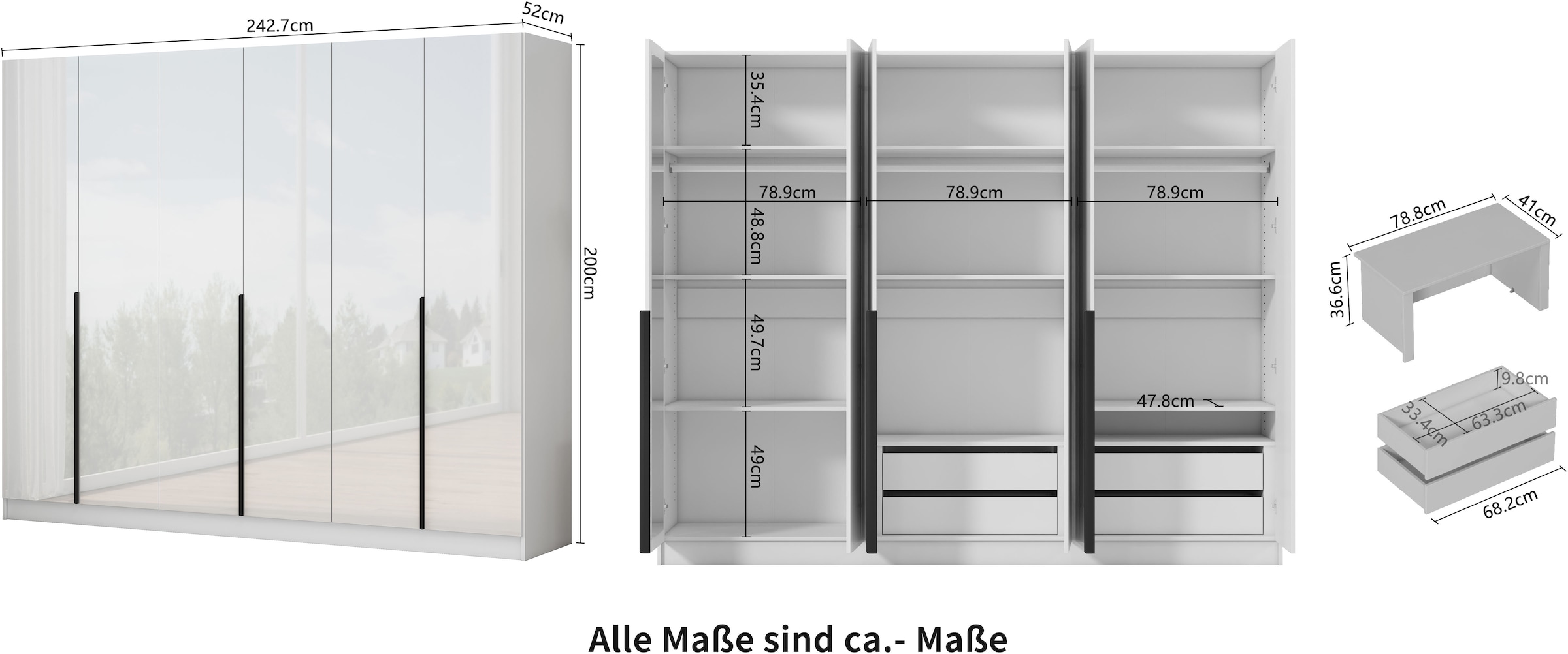 GOODproduct Armoires à vêtements »Annor Schlafzimmerschrank Breite 242cm hochglanz Schrank Garderobe« Armoire à portes battantes avec aménagement intérieur parfait - poignées de porte élégantes