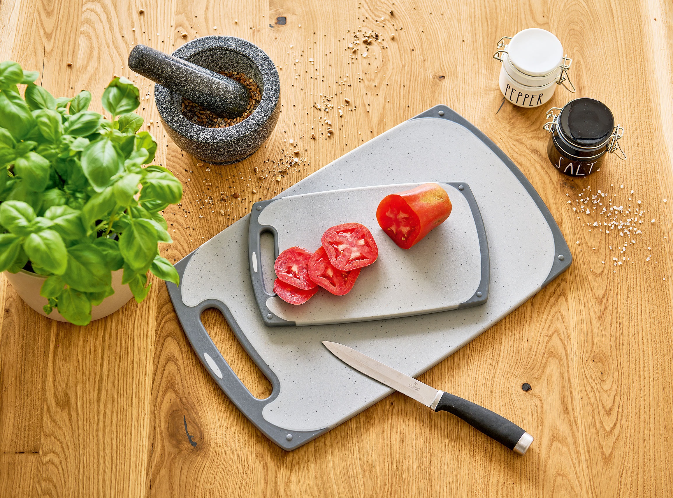 Zeller Present Schneidebrett »Schneidebrett-Set 2-tlg., Kunststoff, grau/anthrazit« gummierten Rändern