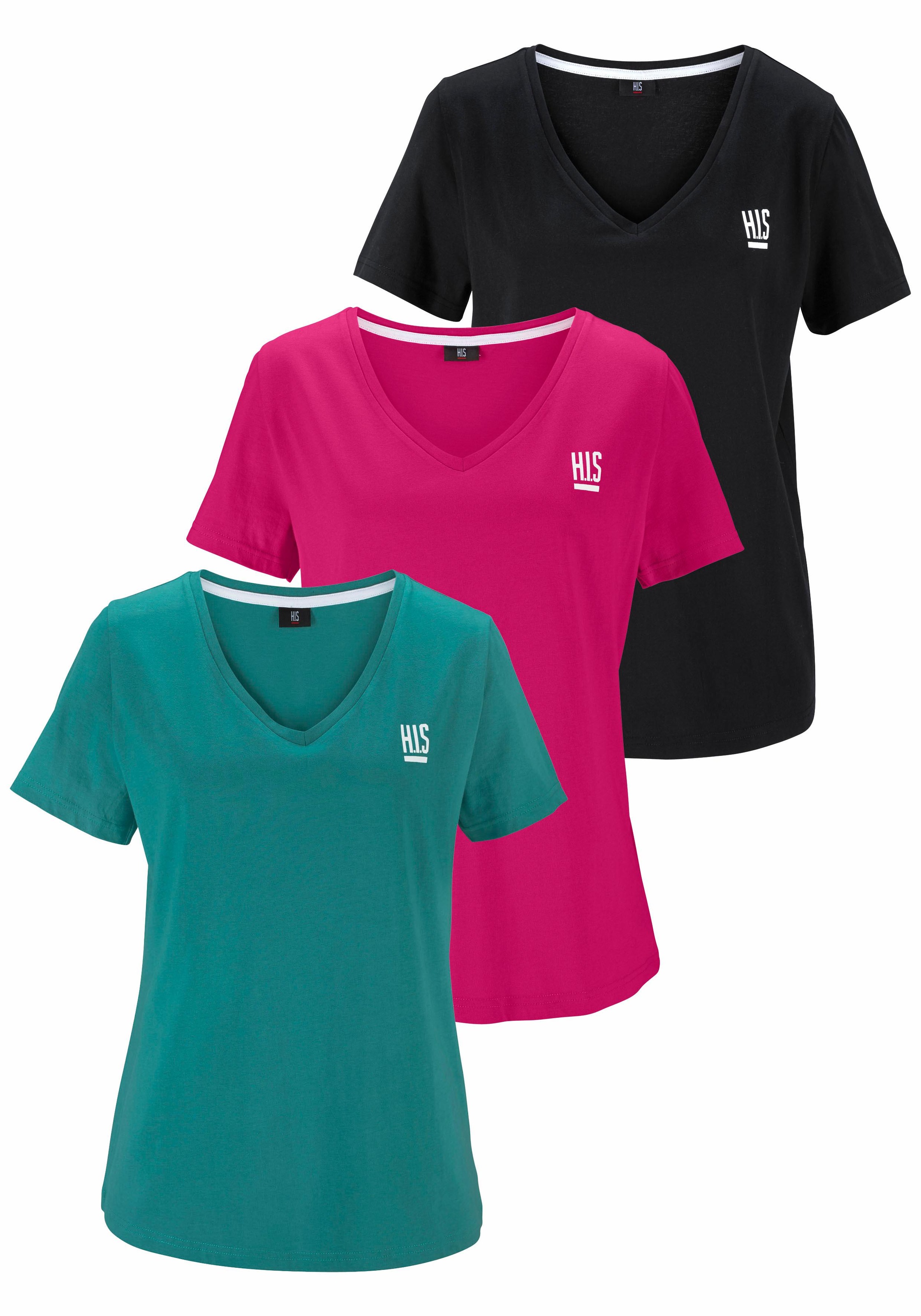 Image of H.I.S T-Shirt "Essential-Basics" 3er-Pack, figurumspielender Schnitt, aus Baumwolle