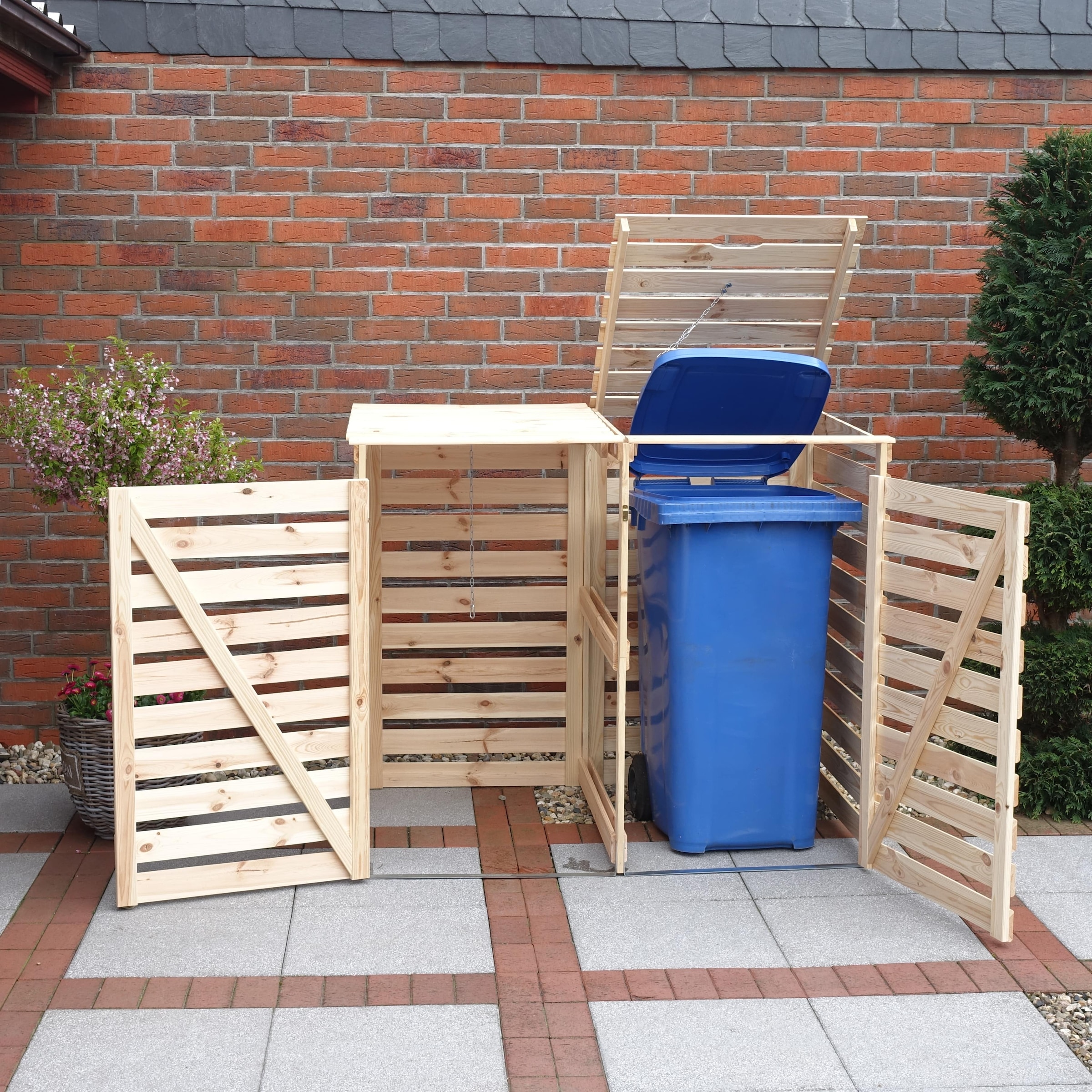 promadino Coffre à poubelles »Vario V« pour 2 x 240 l, couleur bois