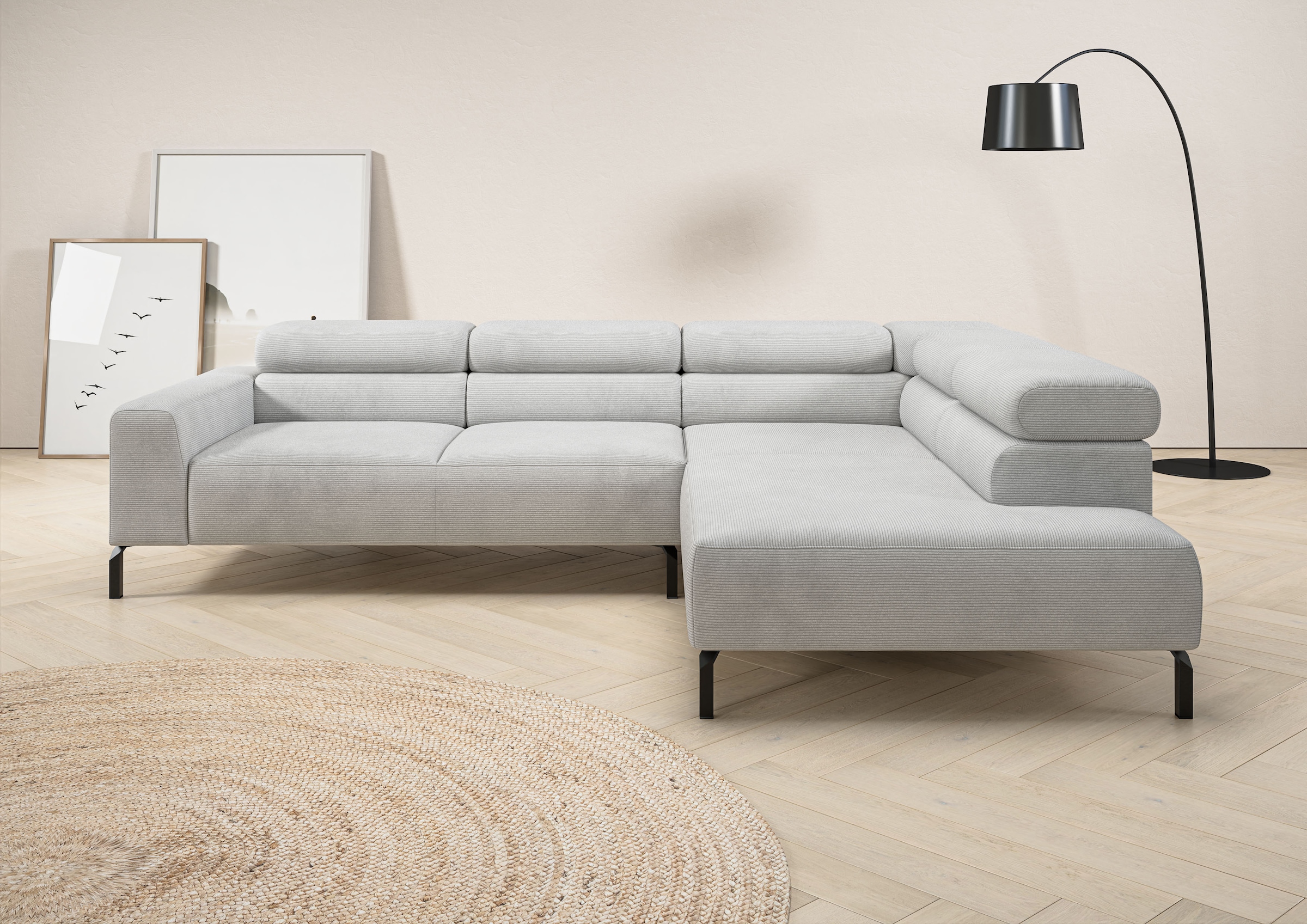 Image of Home affaire Ecksofa "Antonelli, L-Form, inkl. Kopfteilverstellung, Breite 276 cm, bequem" ohne Sitztiefenverstellung, in Feincord, silber
