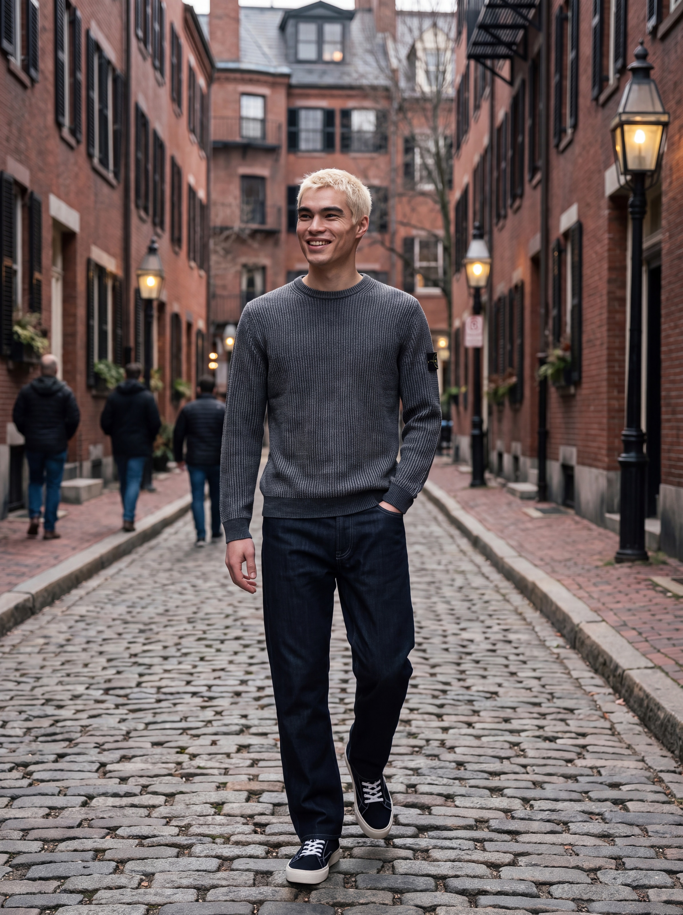 Jack & Jones Pull à col rond »JJCLEVELAND KNIT CREW NECK« Materialmix, normal geschnitten