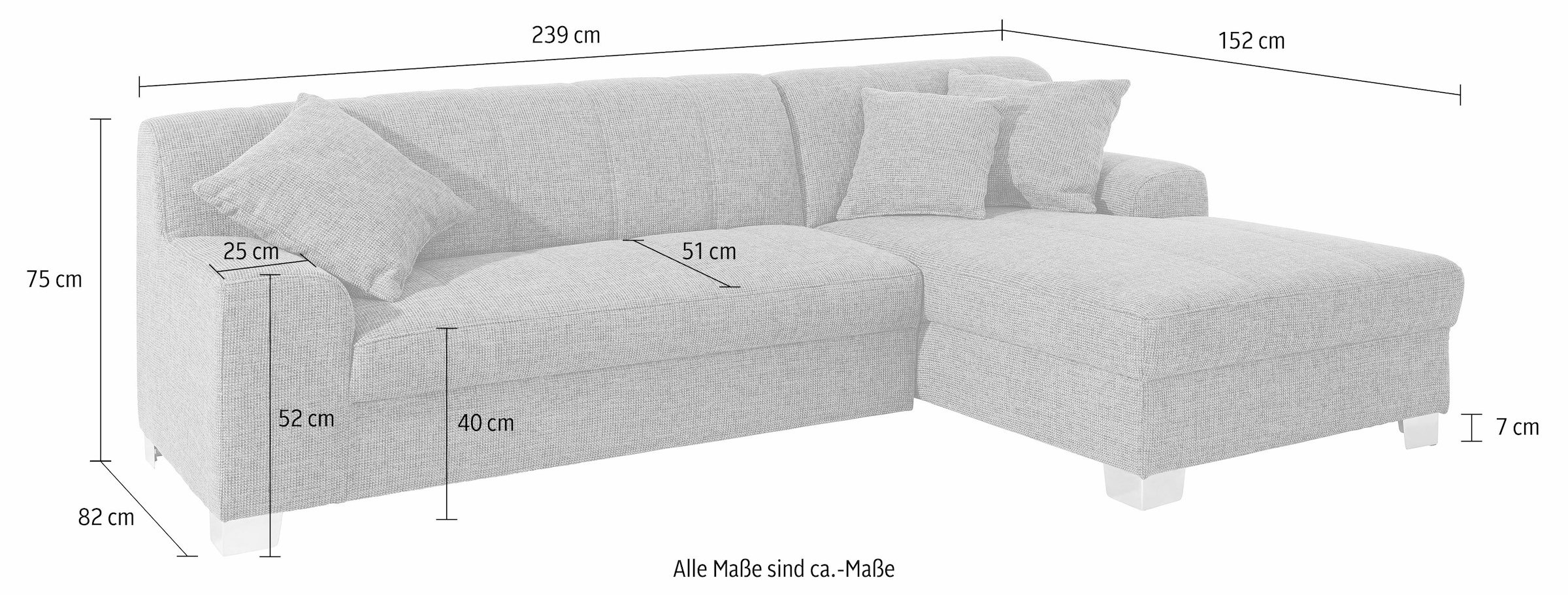 DOMO collection Ecksofa »Turah incl. Zierkissen, moderne Steppung, auch in Leder«, wahlweise mit Bettfunktion, Schlafsofa, B/T/H: 239/152/75 cm, L-Form